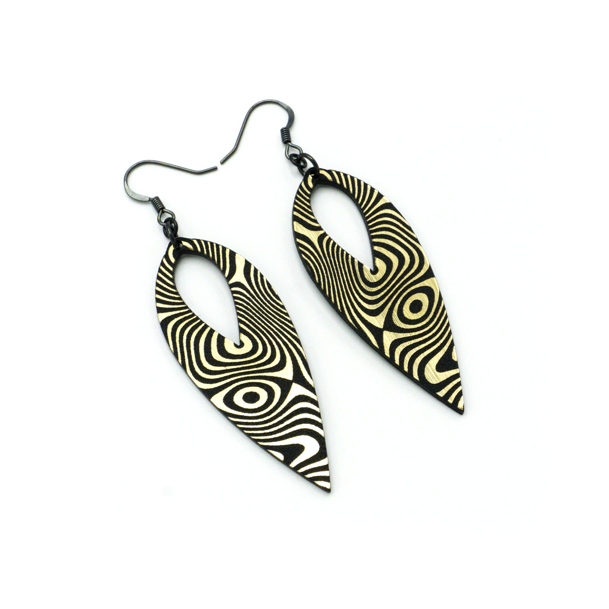 Nativas 34R Acrylic Earrings - Brushed Gold & Black Hoop Earrings for Women | Trendy Fashion Jewelry for Parties, Work & Everyday Wear