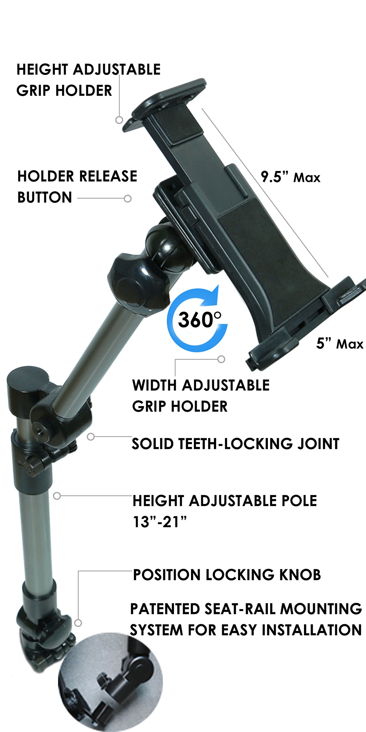 UTSM-02 Heavy-Duty Car Mount - Universal Tablet & Smartphone Holder for iPhone, Samsung, iPad - Secure Dashboard & Windshield Mount for Driving, GPS Navigation & Hands-Free Calls