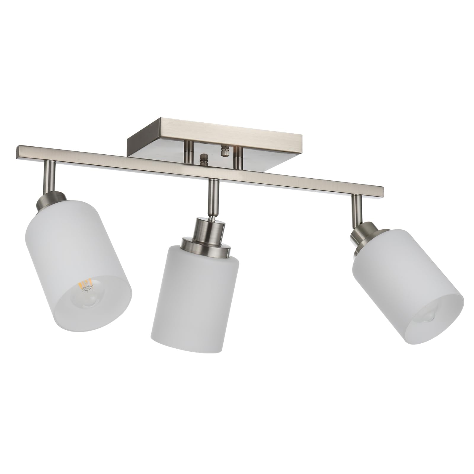 3-Light Brushed Nickel Track Lighting Fixture with Opal White Glass Shades, E26 Bulb Base - Modern Ceiling & Wall Spot Lights for Living Room, Kitchen, Gallery & Retail Stores