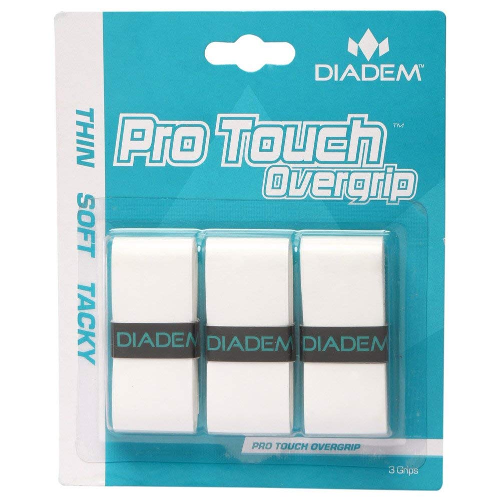Diadem Pro Touch Overgrip 3 Pack (White) - Premium Tennis Racket Grip Tape for Enhanced Comfort & Sweat Absorption - Perfect for Tennis, Pickleball & Racquetball Players