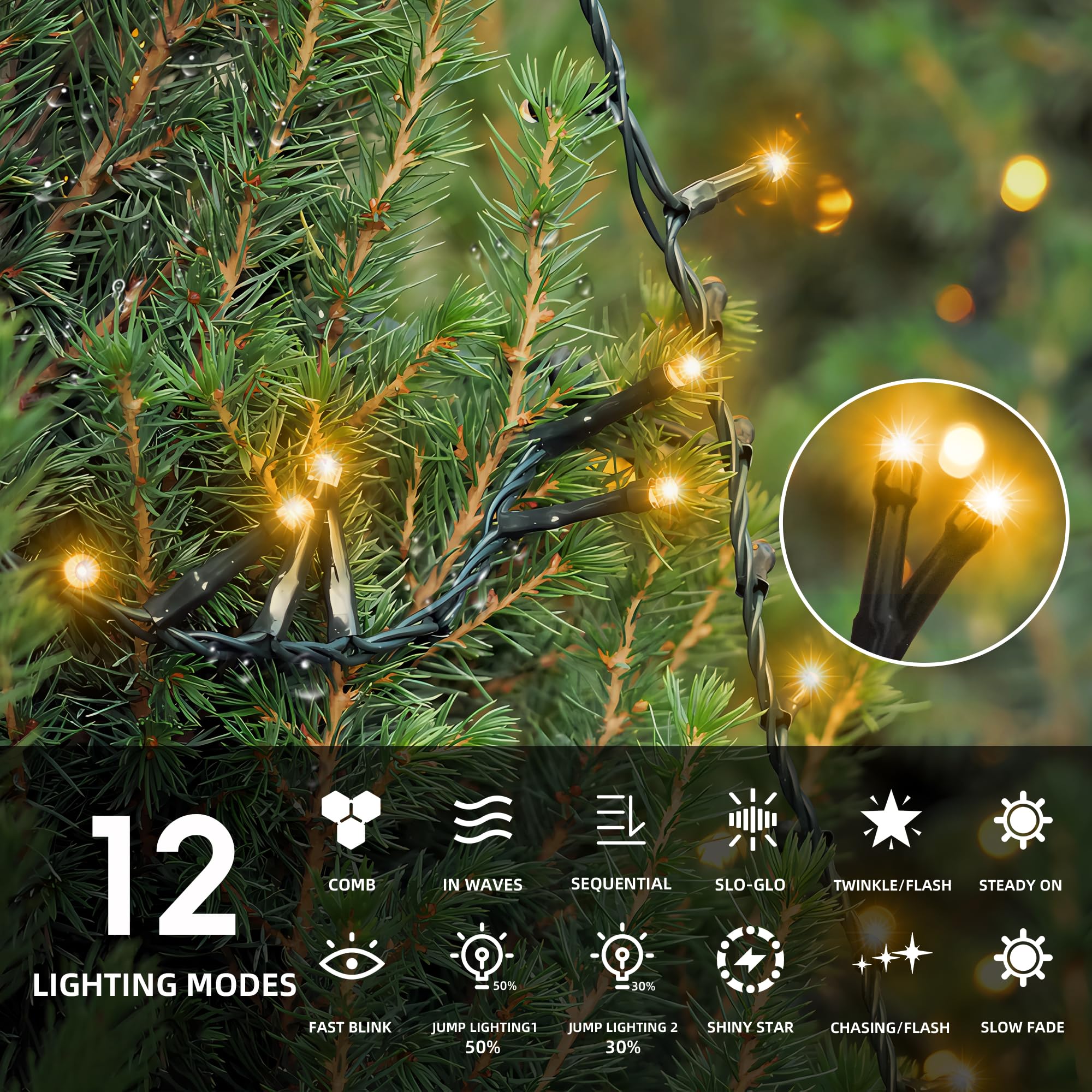 WISD 338ft 1000 LED Waterproof Christmas String Lights - 12 Lighting Modes, Twinkle Fairy Lights for Indoor/Outdoor Decor - Perfect for Xmas Tree, Backyard, Wedding, Party, Garden, Balcony & Porch - Warm White