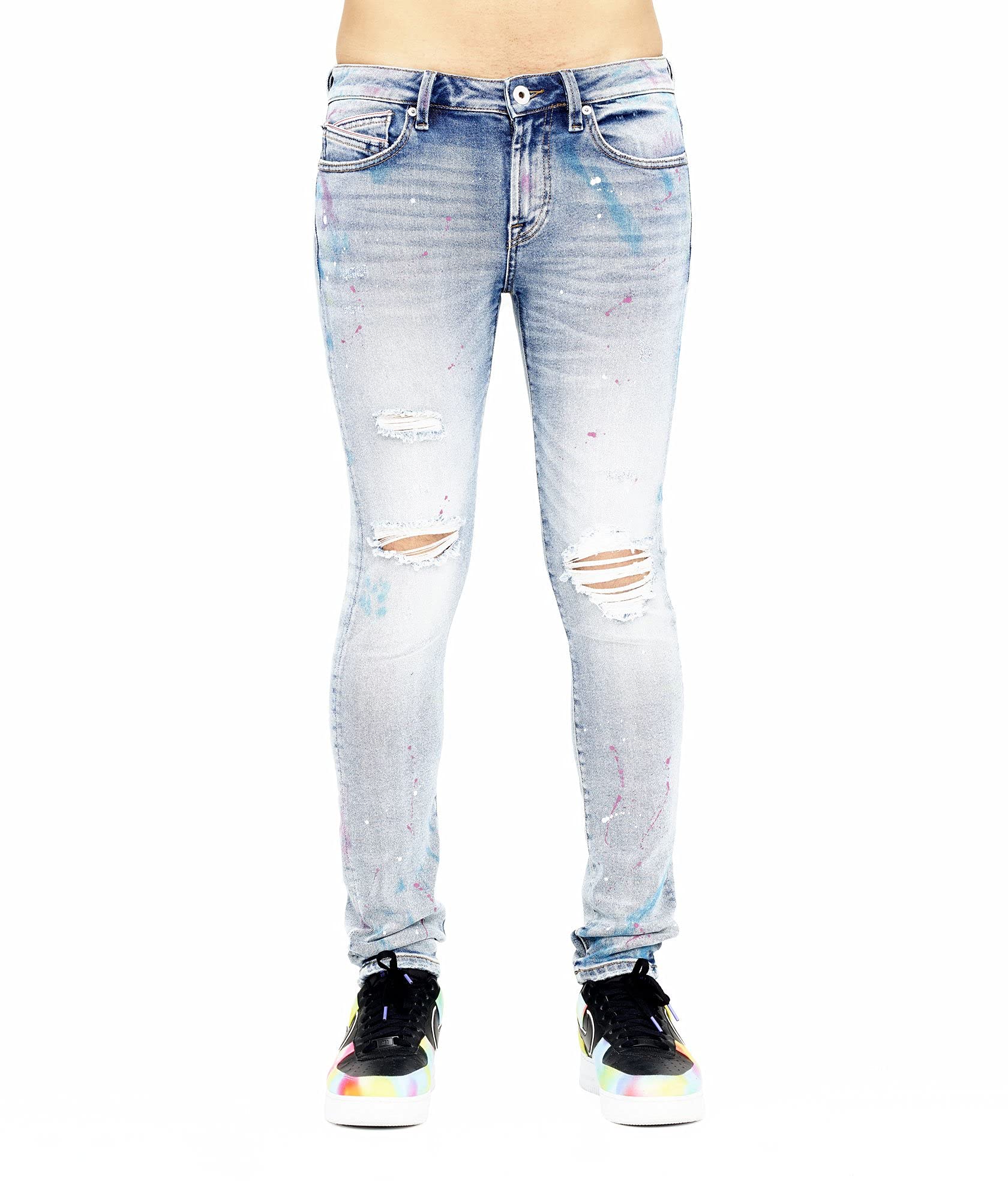 Men's Punk Super Skinny Stretch Denim Jeans - Cult of Individuality | Edgy Slim Fit Stretchable Jeans for Concerts, Nightlife & Alternative Fashion