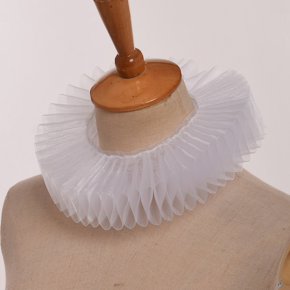Graceart Victorian Elizabethan Ruff Collar - Elegant Dickens Neck & Wrist Ruffs, Lace Cuff Bands for Renaissance Fairs, Cosplay & Historical Reenactments