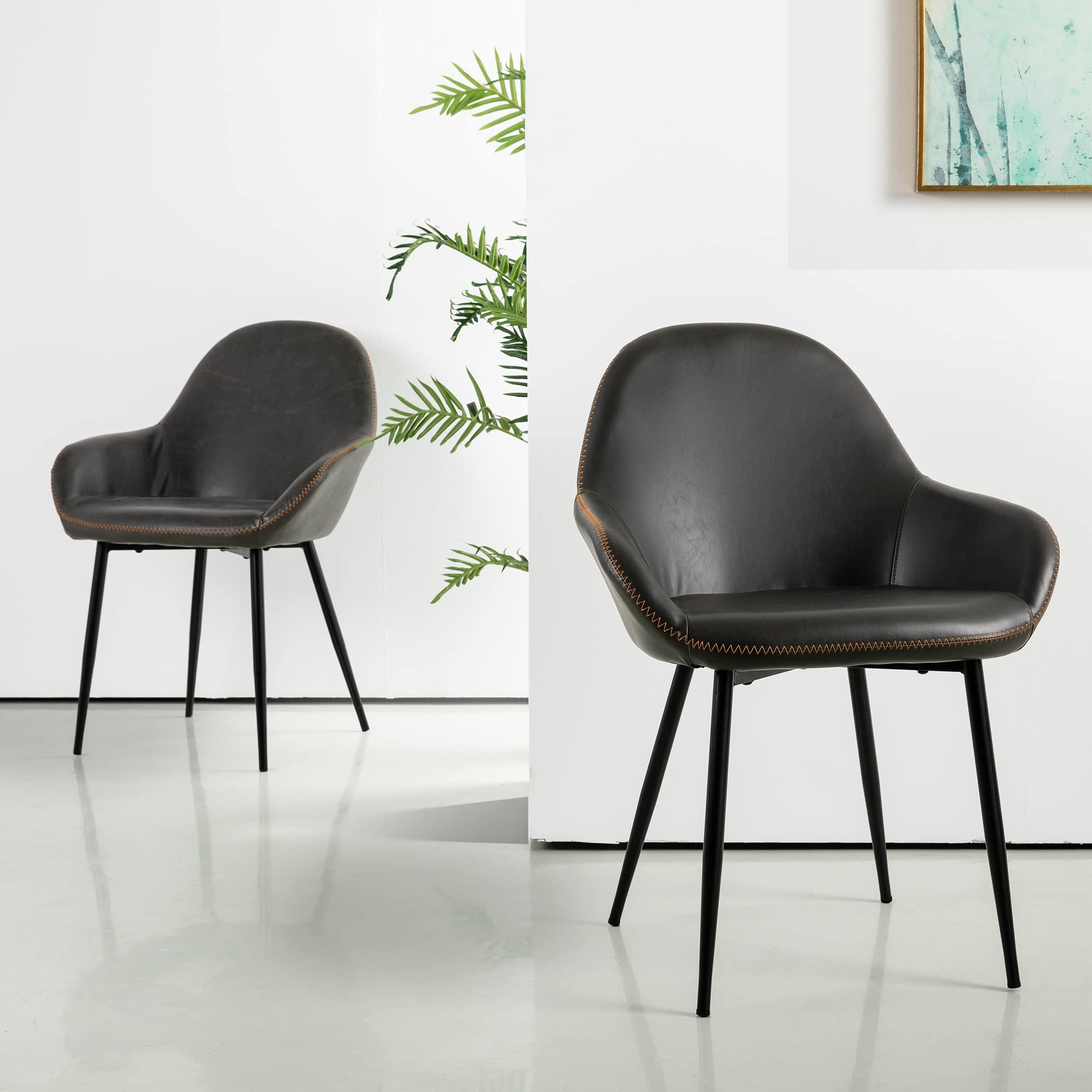 Glitzhome Mid-Century Modern Leatherette Dining Chairs - Set of 2, Gray | Stylish & Comfortable Seating for Kitchen, Dining Room & Office | Perfect for Small Spaces & Modern Home Decor