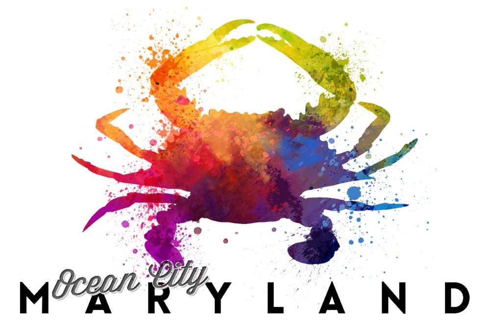 Ocean City Maryland Blue Crab Abstract Watercolor Art Print - 24x36 Signed Wall Decor Poster - Coastal Home Decor, Beach House Wall Art, Maryland Souvenir Gift