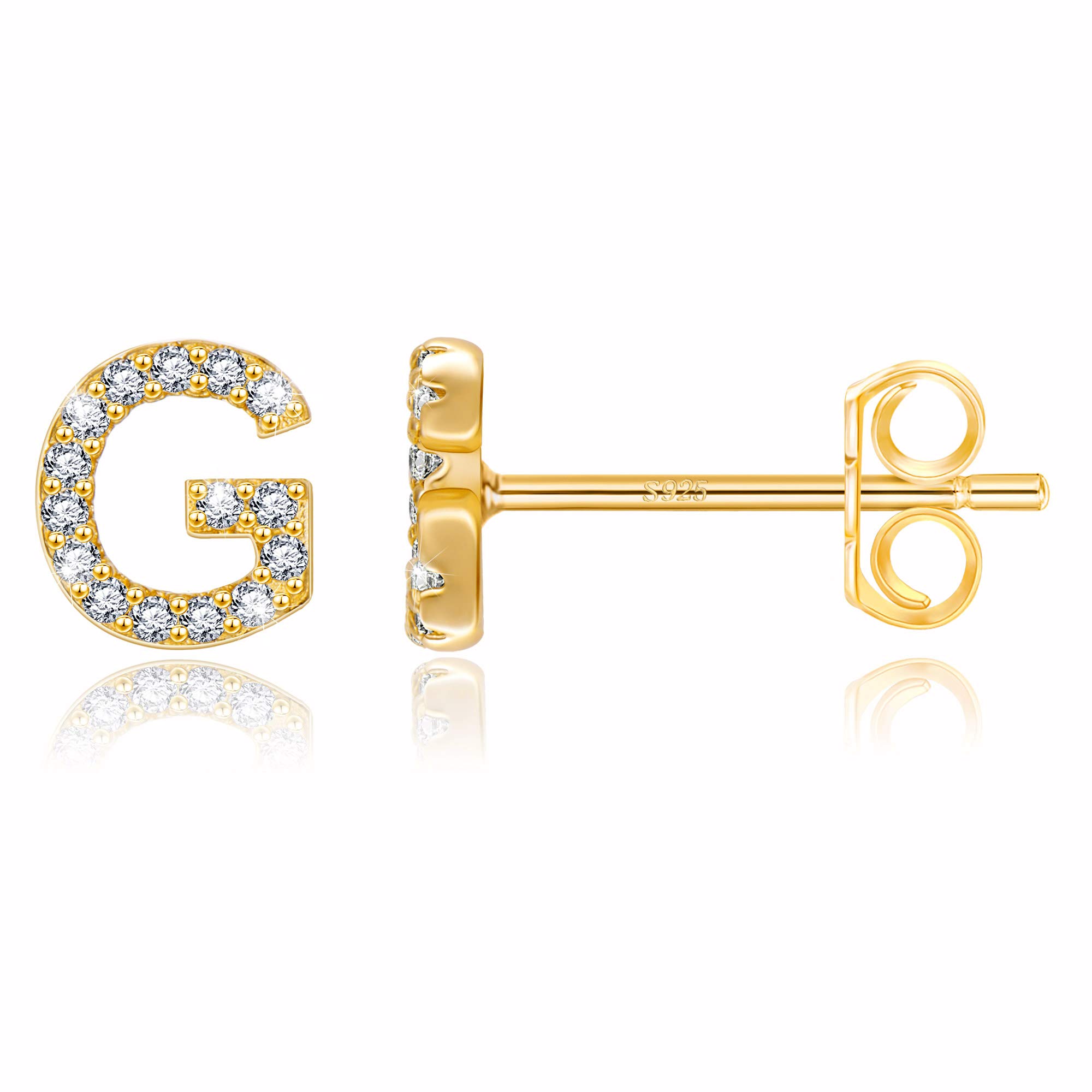 MONOOC Initial Stud Earrings for Women & Girls - Hypoallergenic S925 Sterling Silver Cubic Zirconia Letter Earrings | Perfect Birthday Gift, Everyday Wear & Special Occasion Jewelry