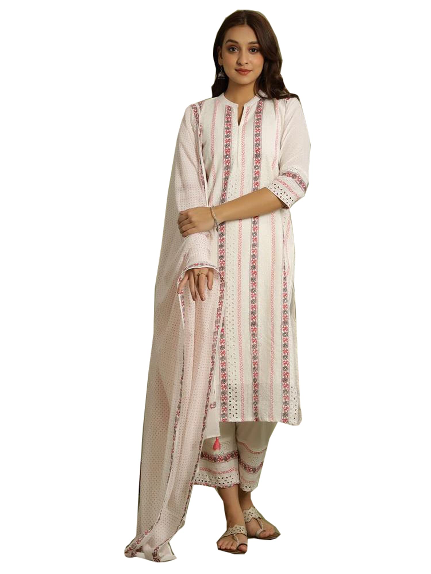 Trending White Indian Cotton Kurti with Straight Pant Salwar Kameez - Elegant Women's Work & Festival Dress Set for Casual Wear & Special Occasions