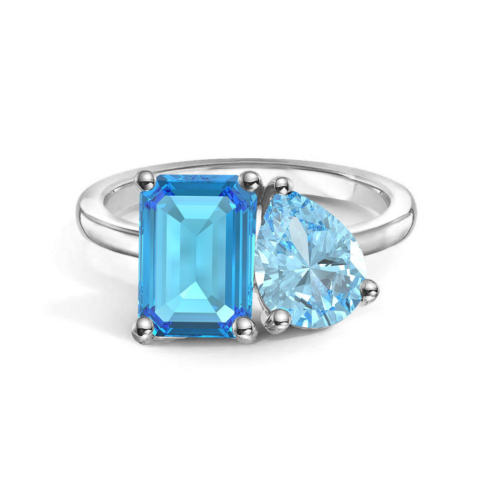 Personalized Toi et Moi Blue Topaz Birthstone Ring - Anniversary Gift for Her, Couple Jewelry, Romantic Present for Wife, Girlfriend - Perfect for Valentine's Day, Engagement, Wedding & Special Occasions
