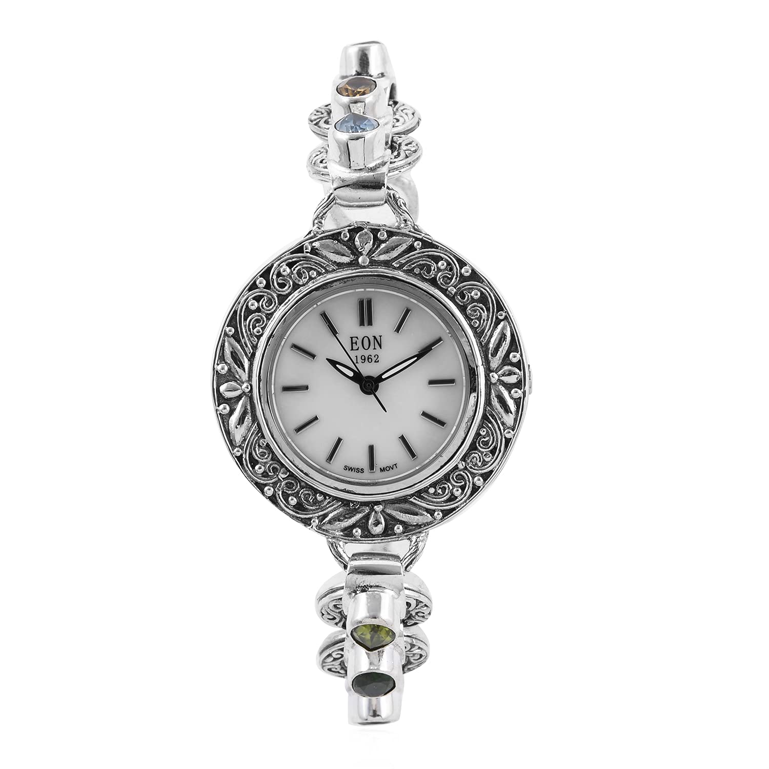 BALI LEGACY EON 1962 Women's Watch with Multi Bracelet - 925 Sterling Silver (7.50 In, 31.60g, 4.90ctw) - Elegant Timepiece for Women, Perfect Mother's Day Gift, Anniversary Present & Special Occasion Jewelry