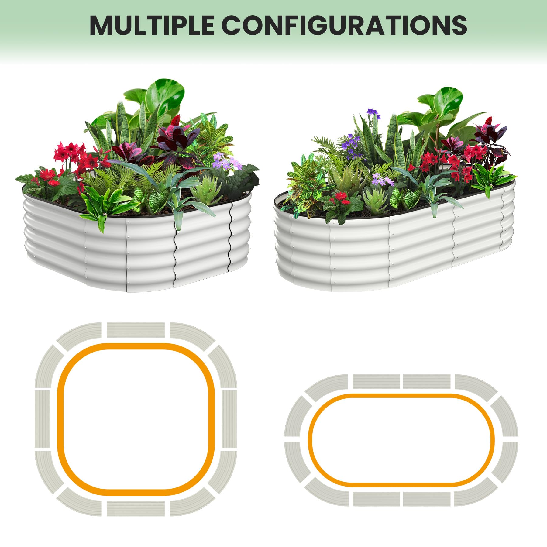GARVEE 2 Pack 6'x3'x1.5' Oval Galvanized Steel Raised Garden Beds - Open Base Metal Planters for Vegetables, Flowers & Herbs - Tool-Free Assembly, Durable Outdoor Planter Boxes - Perfect for Backyard Gardening, Patio Decor & Urban Farming (White)