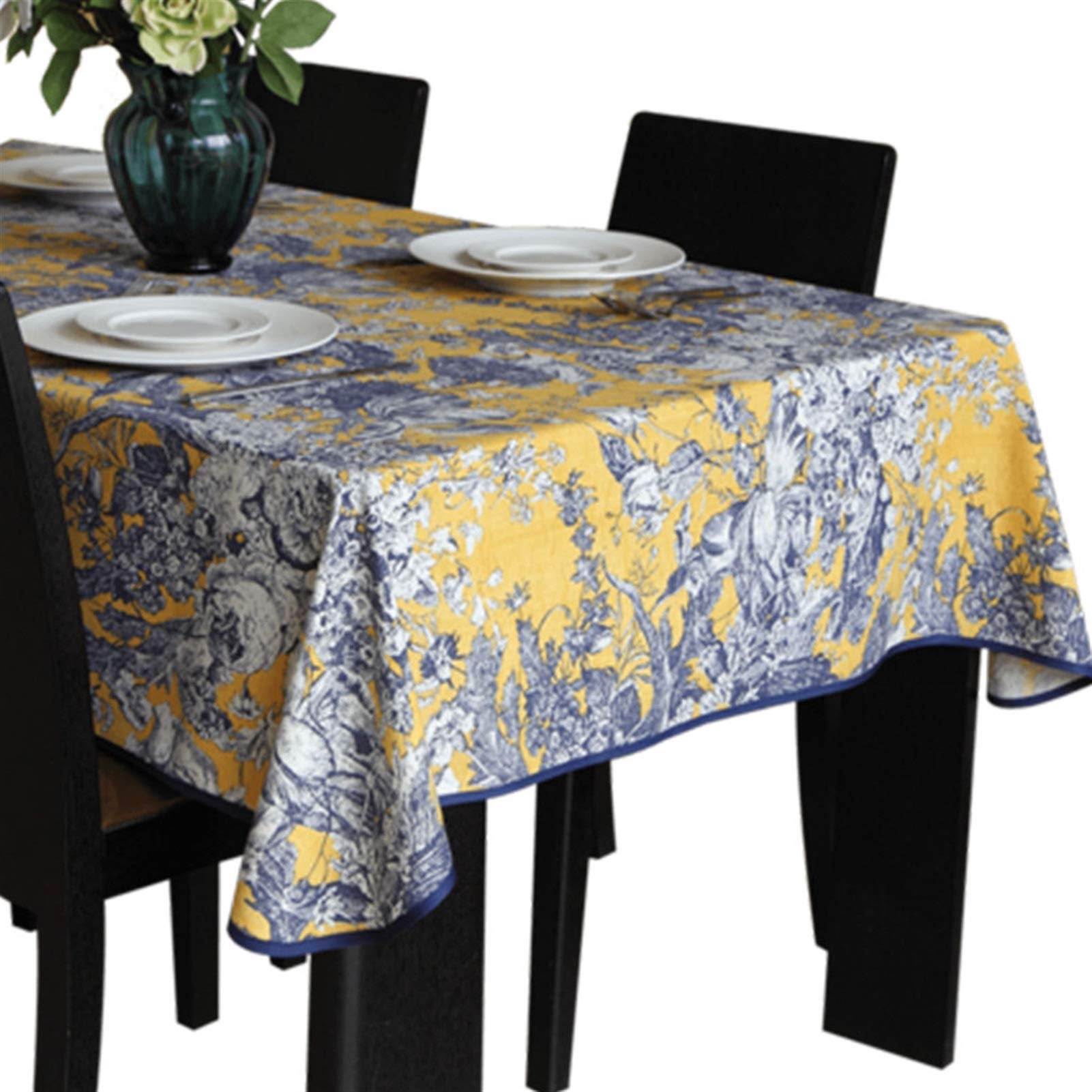 Vintage Cotton Linen Table Runner & Tablecloth Set - Rectangle & Round Waterproof Dining Table Cover for Coffee Table, Kitchen, Party Decor - Floral Printed Decorative Cloth for Home, Restaurant, Wedding Events