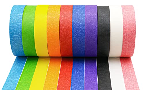 BOMEI PACK 10 Rolls Rainbow Colored Masking Tape - 990 Feet 24mm Washi Tape for Painting, Labeling, DIY Crafts & Home Decoration - Perfect for Scrapbooking, Gift Wrapping & Office Organization