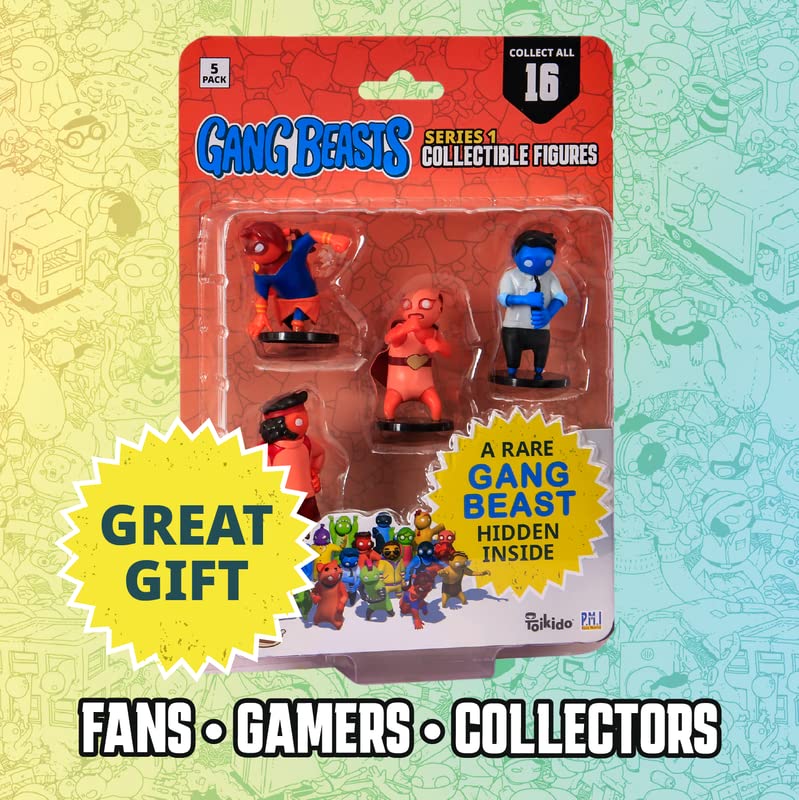 Gang Beasts Action Figures - 5-Pack 2.5 Inch Collectible Figurines for Kids | Superhero Toys for Boys & Girls | Includes 16 Mini Toys with 1 Rare Hidden Character | Perfect for Birthday Gifts, Party Favors & Game Night Fun