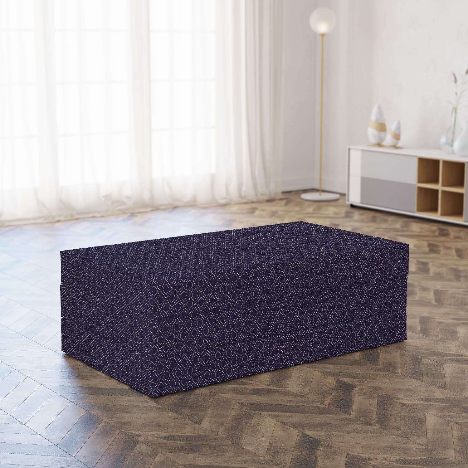 Ambesonne Navy Blue Foldable Mattress - Geometric Ogee Tile Design, 78.7