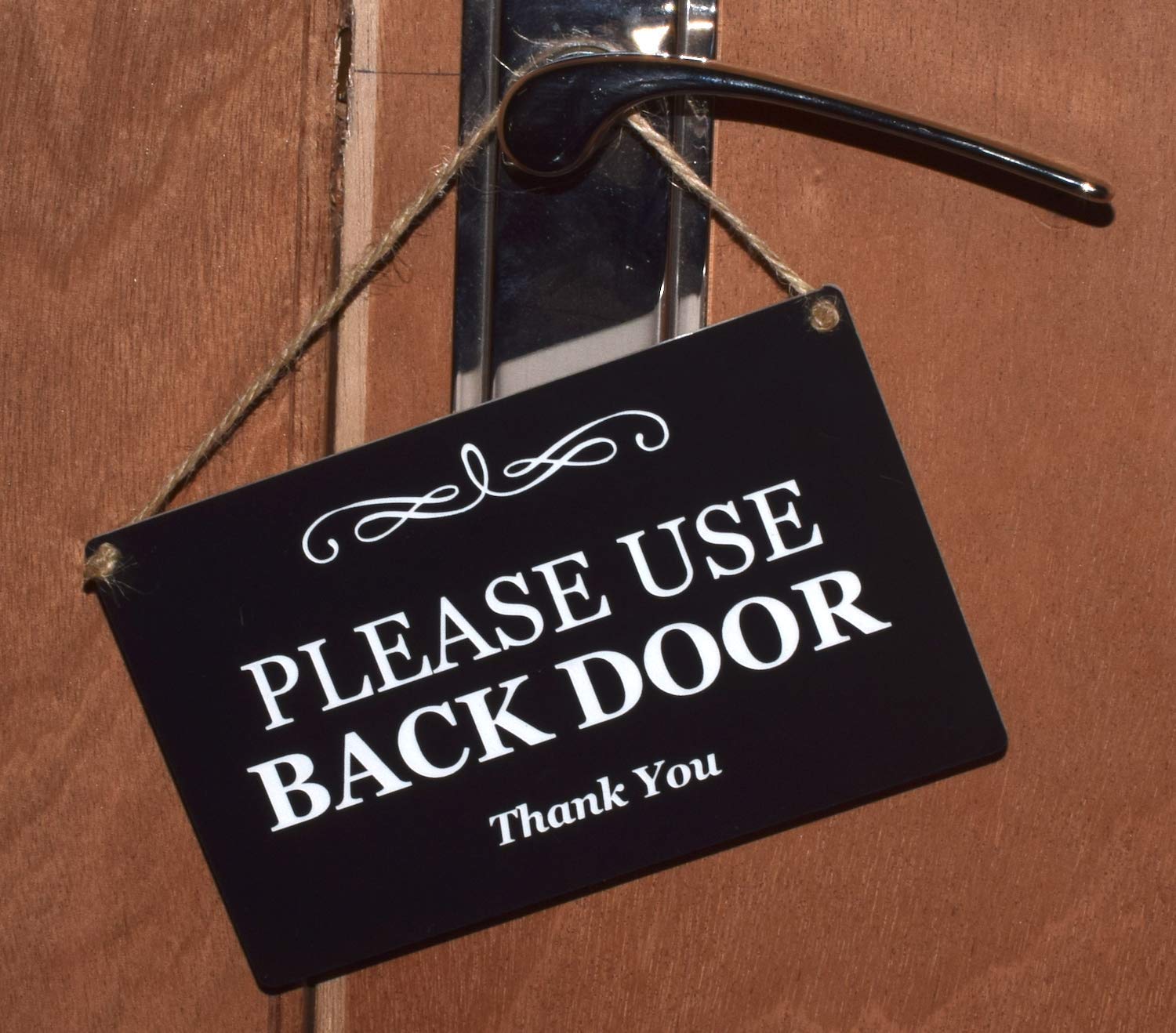 Stylish Black and White Engraved 'Please Use Back Door' Sign Plaque - Durable Home & Office Notice for Front Door, Back Door, and Business Entrance - Perfect for House, Apartment, and Commercial Buildings