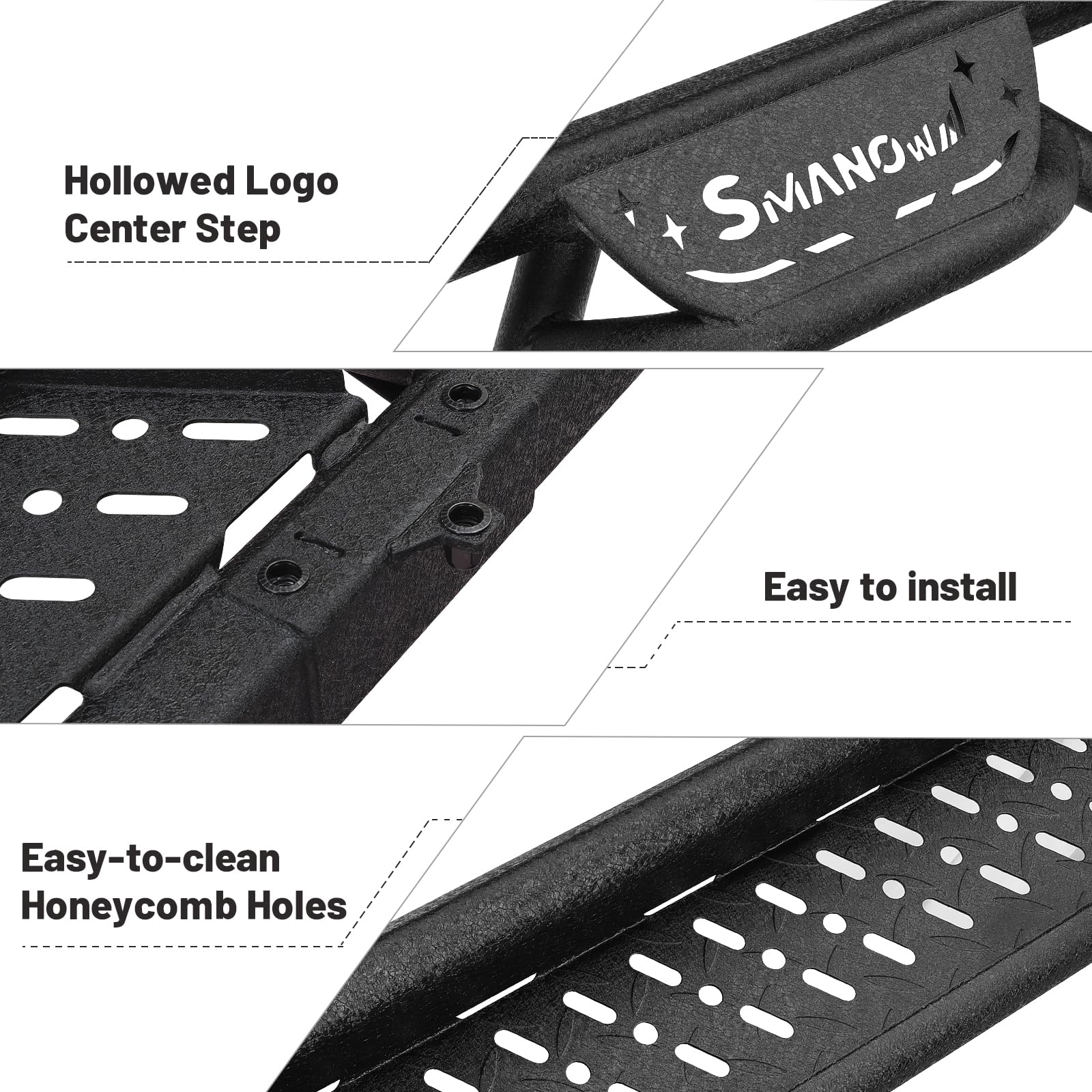 Black Running Boards & Side Steps for 2009-2018 Dodge Ram 1500 Crew Cab (Incl. 2019+ Classic) & 2010-2024 Ram 2500/3500 Crew Cab - Heavy Duty Nerf Bars with Middle Step - Perfect for Off-Roading, Truck Access & Easy Entry/Exit