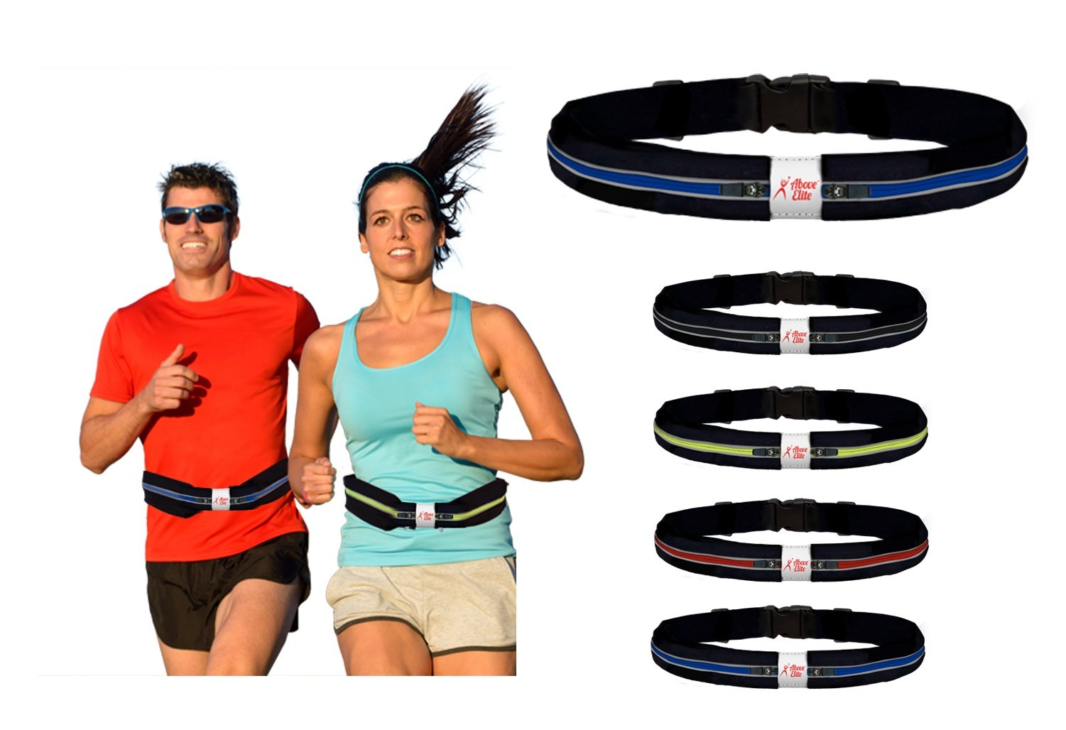 Best Reflective Running Belt for Large Phones - Expandable Double Pouch Waist Pack Fits iPhone 8/7/6 Plus/X & Android Smartphones - Waterproof & Sweat Resistant - Perfect Gift for Runners & Outdoor Activities by Above Elite® - Ideal for Jogging, Hiking, Gym & Travel