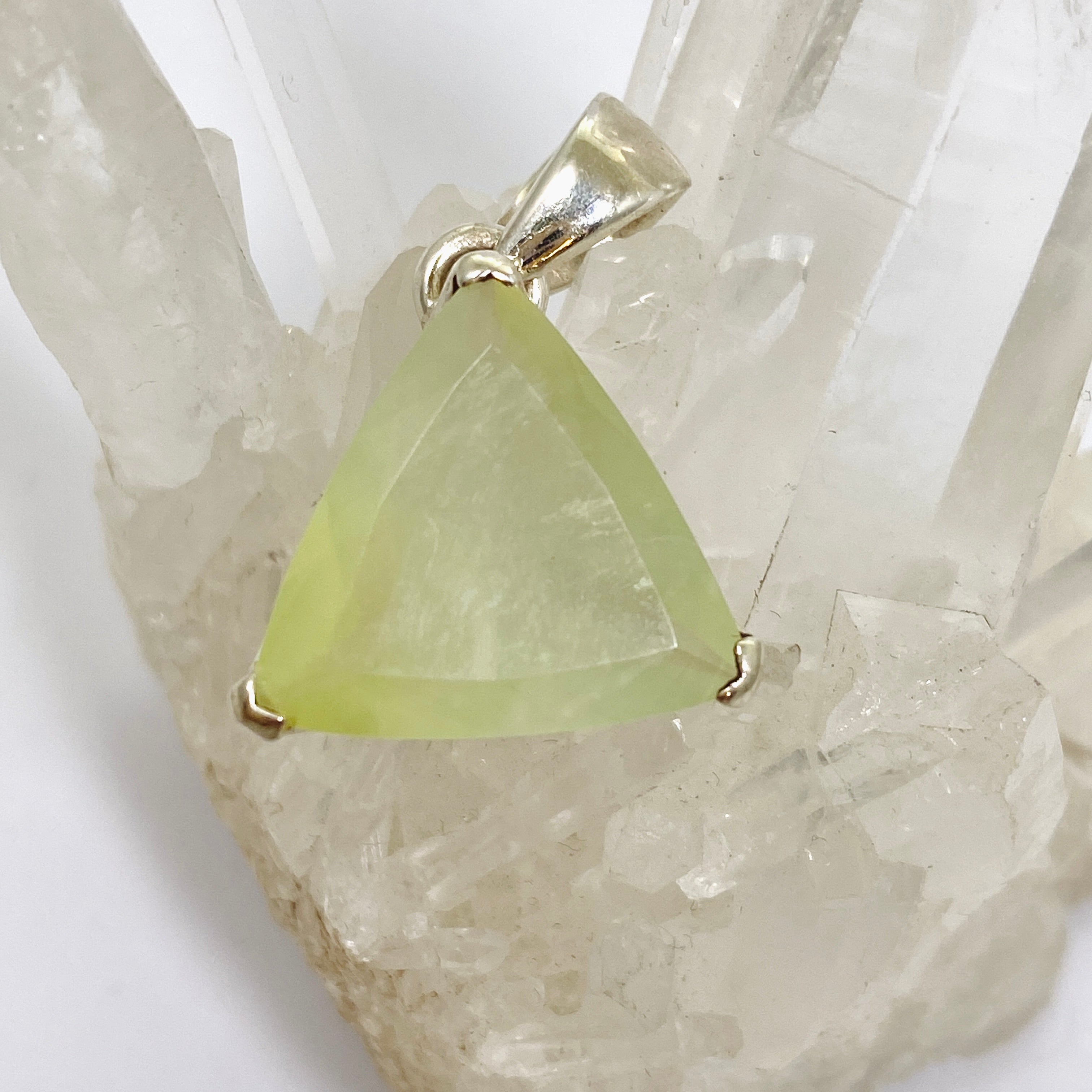 Natural Prehnite Gemstone Triangular Faceted Pendant Necklace - Elegant Healing Crystal Jewelry for Women - Perfect for Meditation, Yoga & Spiritual Gifts