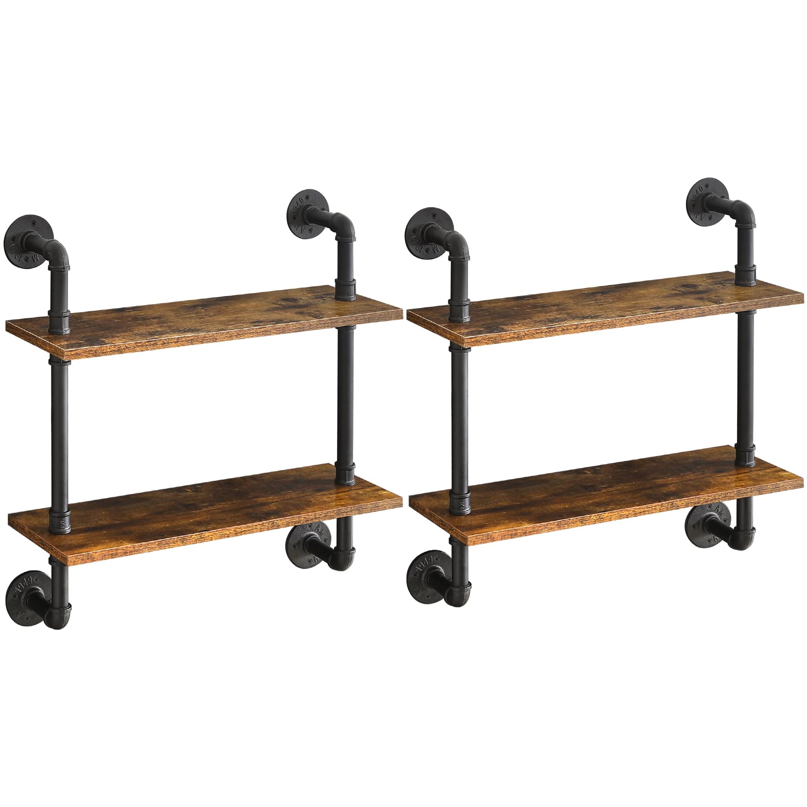 Industrial Pipe Shelf Bracket - 2 Tier Rustic Wall Mounted Floating Shelf for DIY Bookshelf & Storage | Farmhouse Style 24