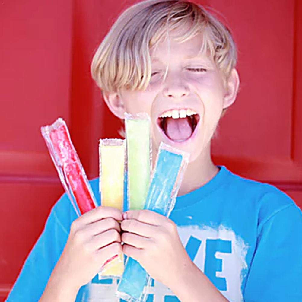 BPA-Free Disposable Ice Popsicle Bags with Zip Seals - 100 Pack Includes 4 Popsicle Holders & 1 Silicone Funnel for Kids | Perfect for Homemade Frozen Treats, Summer Snacks, and Party Favors