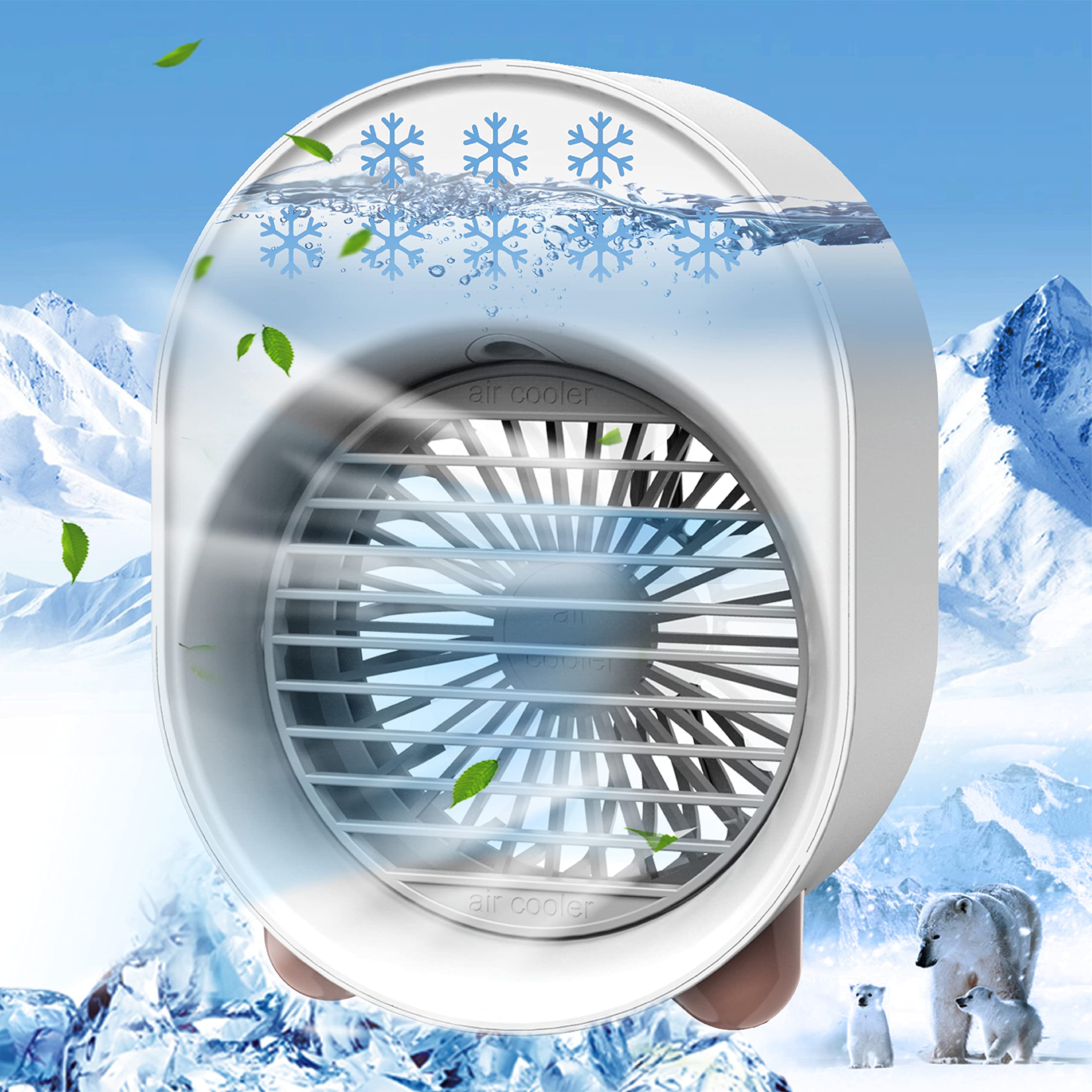 Portable Air Conditioner & Evaporative Air Cooler - 4-in-1 USB Desktop Fan with Colorful LED Lights | Mini Personal Cooling Fan for Small Rooms, Office, Dorm, Bedroom & Camping | Perfect for Summer, Travel & Outdoor Adventures