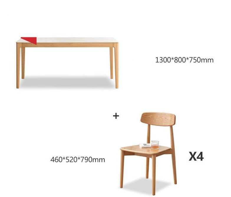 Solid Oak & Ash Wood Dining Table with Natural Rock Slab Surface - Rustic Farmhouse Style for Dining Room & Kitchen Decor