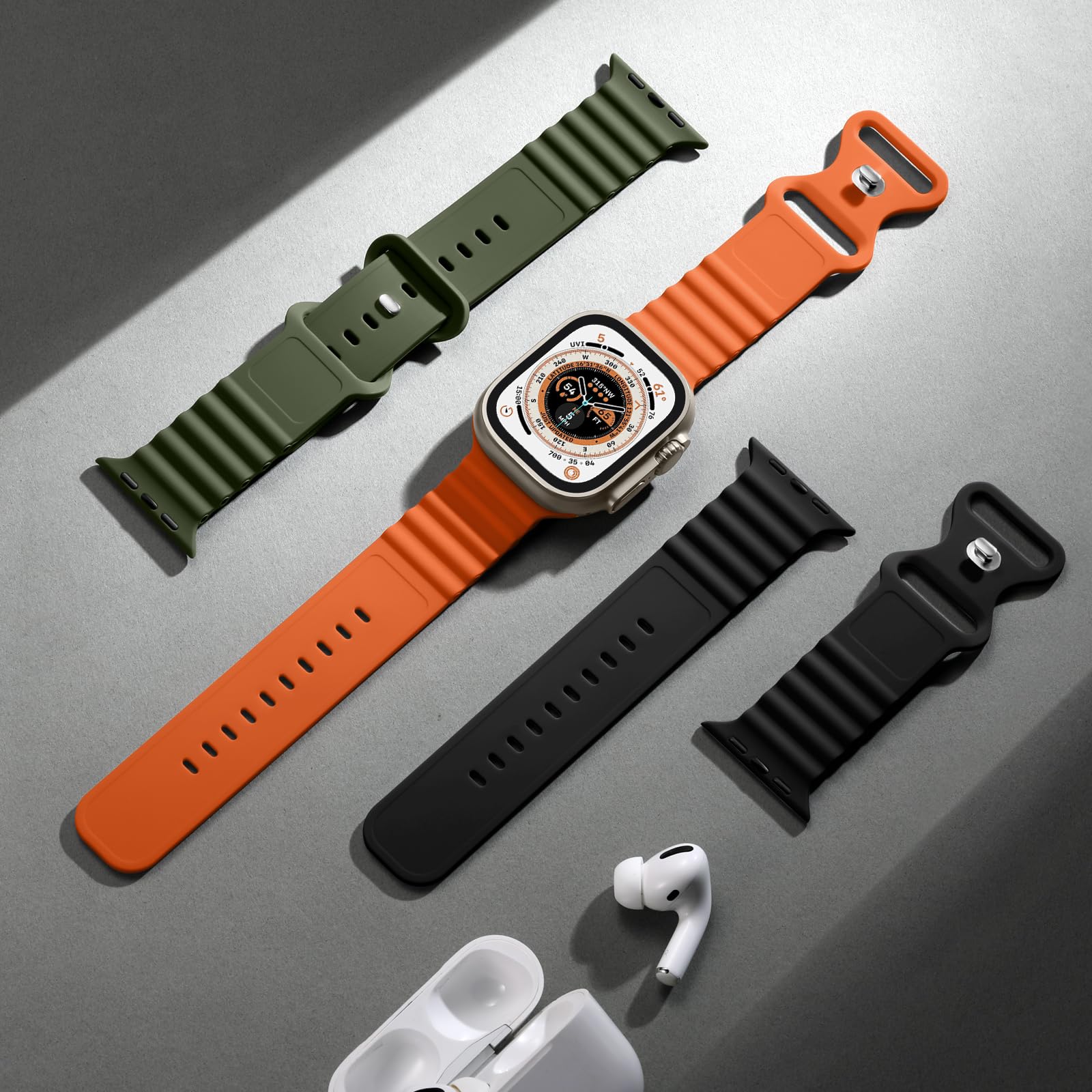 Getino Ocean Sport Band - Soft Breathable Waterproof Silicone Strap for Apple Watch Ultra 2/Ultra/Series 9/8/7/6/5/4/SE - Compatible with 44mm 45mm 42mm 49mm - Perfect for Swimming, Running & Outdoor Activities (Orange)