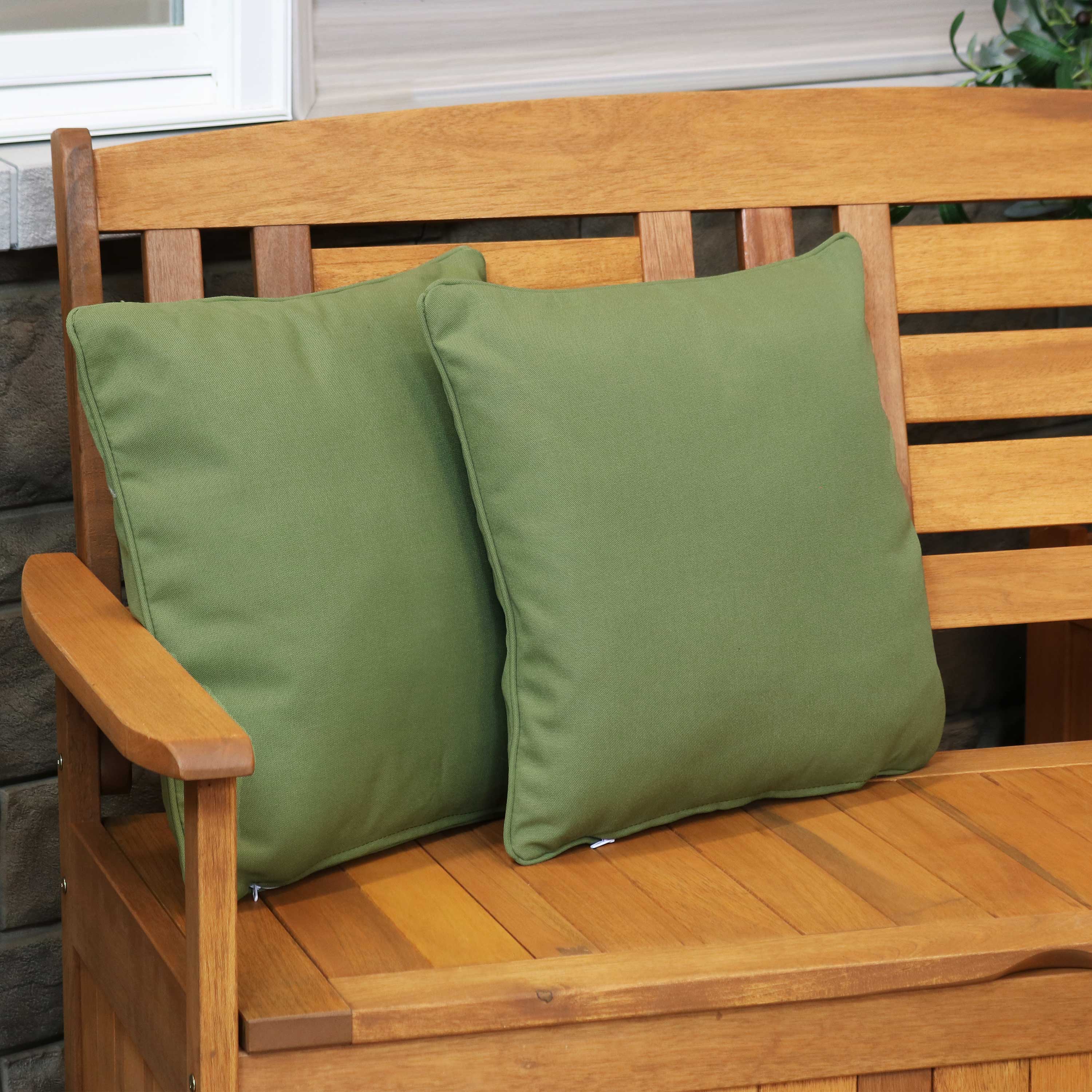 Sunnydaze Set of 2 Olefin Patio Outdoor Throw Pillows - 16 Inch Square Waterproof Decorative Cushions for Garden, Porch & Poolside Furniture - Durable All-Weather Outdoor Pillow Covers