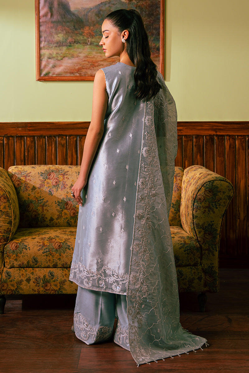 Hazy Blue 4 Piece Embroidered Zari Suit for Women – Elegant Indian Ethnic Wear for Weddings, Festivals & Special Occasions