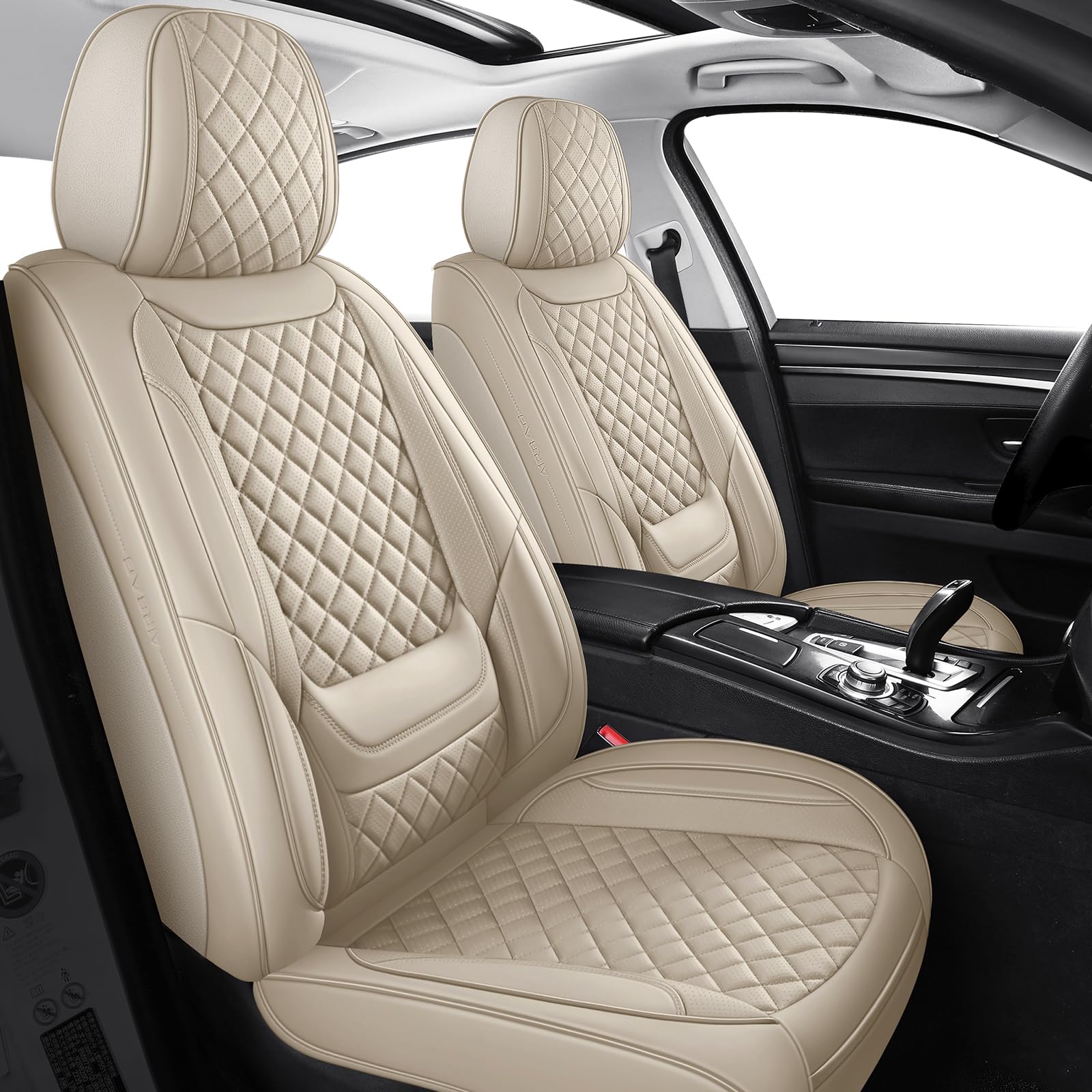 Premium Waterproof Leather Car Seat Covers - Universal Fit for Most Cars, SUVs & Trucks - Breathable Front Seat Protectors (Beige, Pair) - Perfect for Daily Commute, Road Trips & Family Travel
