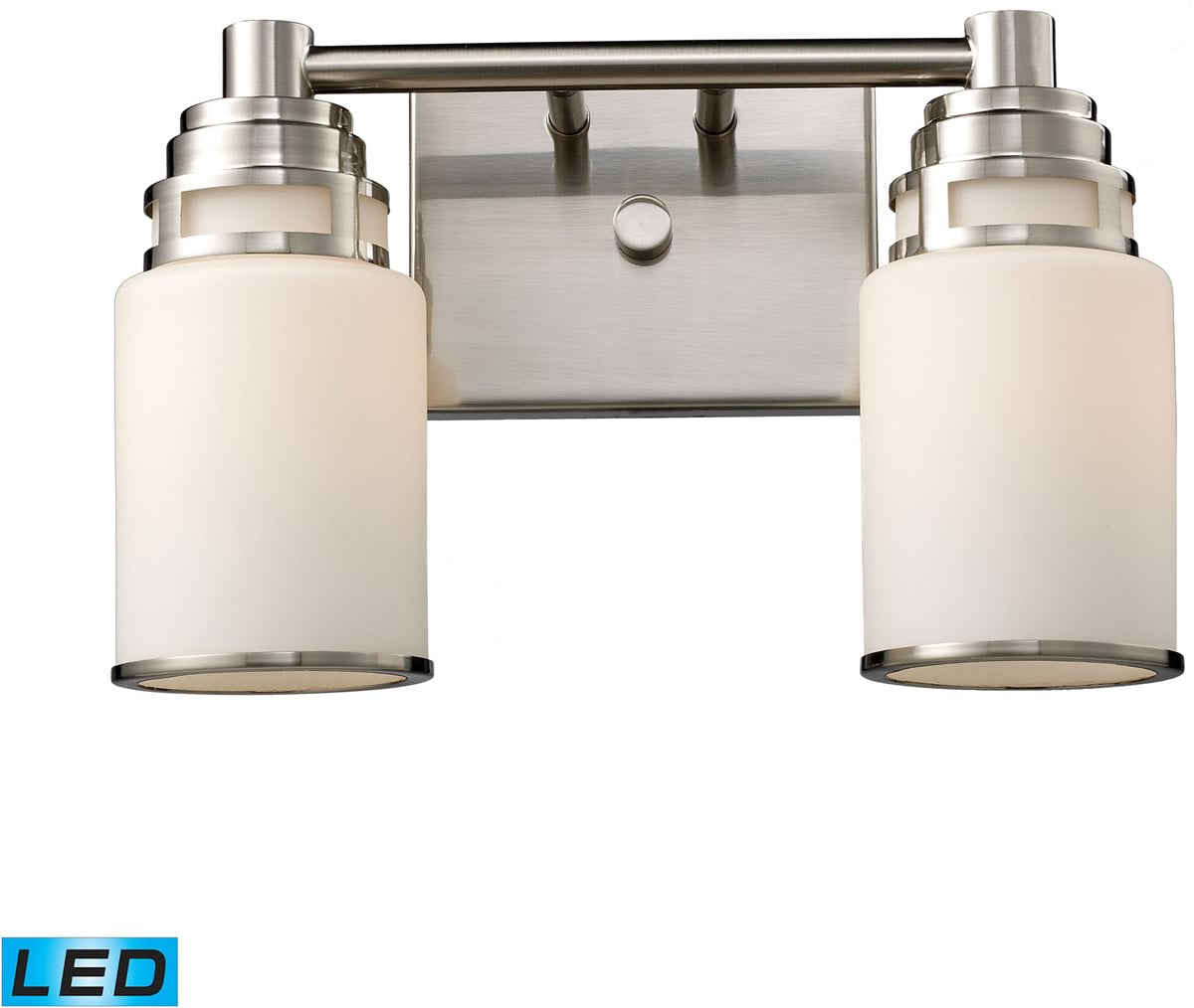 14W Bryant 2-Light LED Bathroom Vanity Light Fixture in Satin Nickel with Opal White Glass - Perfect for Modern Bathroom & Powder Room Lighting