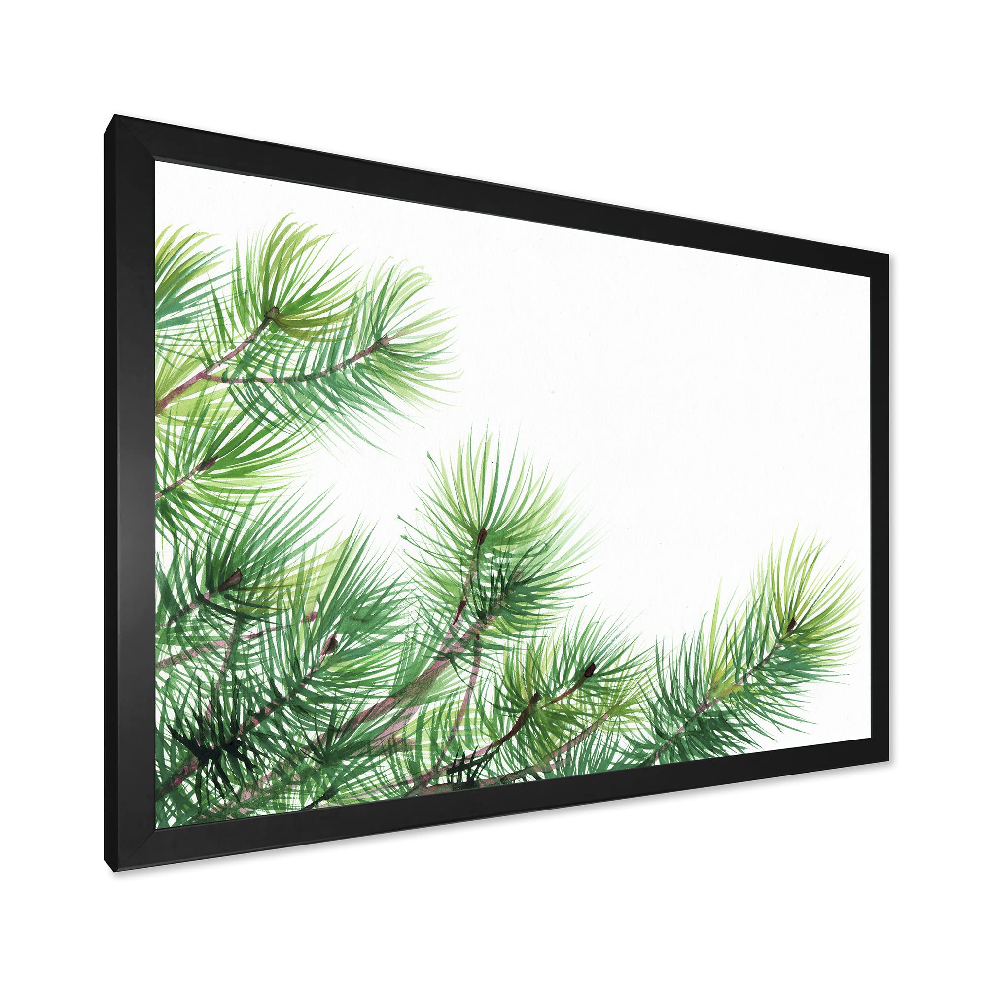 DesignQ Pine Tree Branches Traditional Framed Wall Art - Nature Inspired Home Decor for Living Room, Bedroom & Office