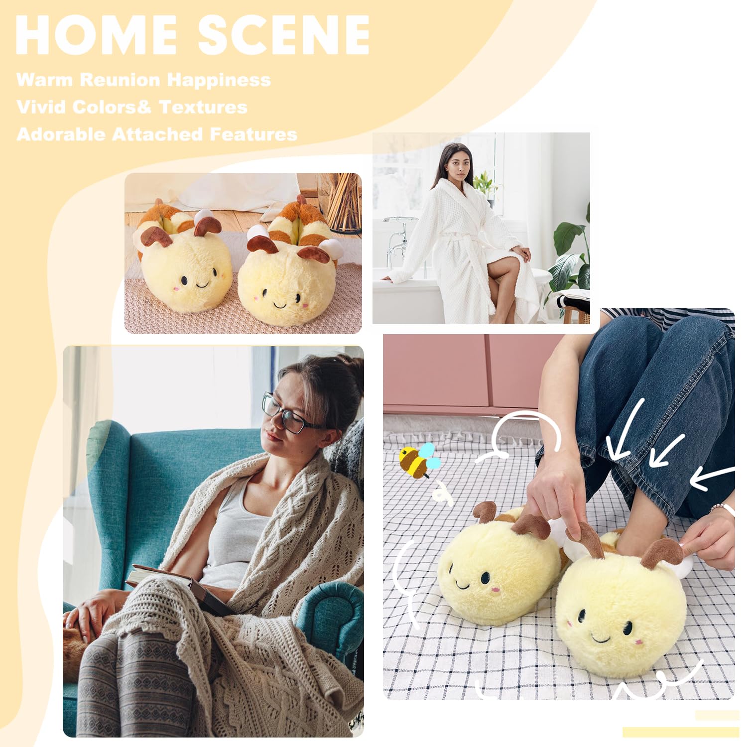 Women's Cute Bee Animal Slippers - Fuzzy & Cozy Bumblebee House Shoes for Winter - Soft Warm Novelty Slippers for Indoor Comfort & Funny Gift Ideas