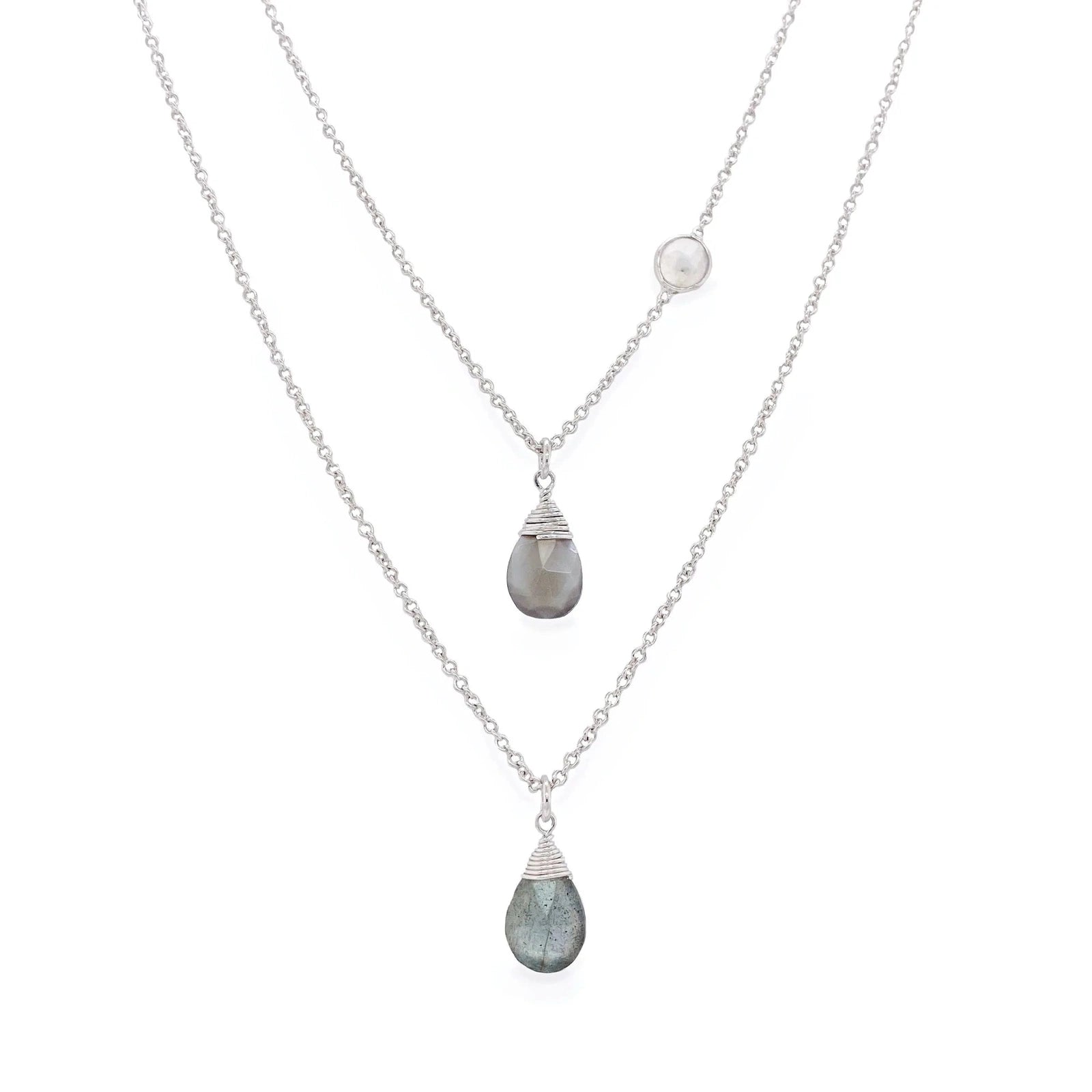 Multi Gemstone Necklace with Double Chain - Elegant Gemstone Jewelry for Women | Perfect for Boho Fashion, Layered Necklace Styling & Special Occasions | WANDERLUST
