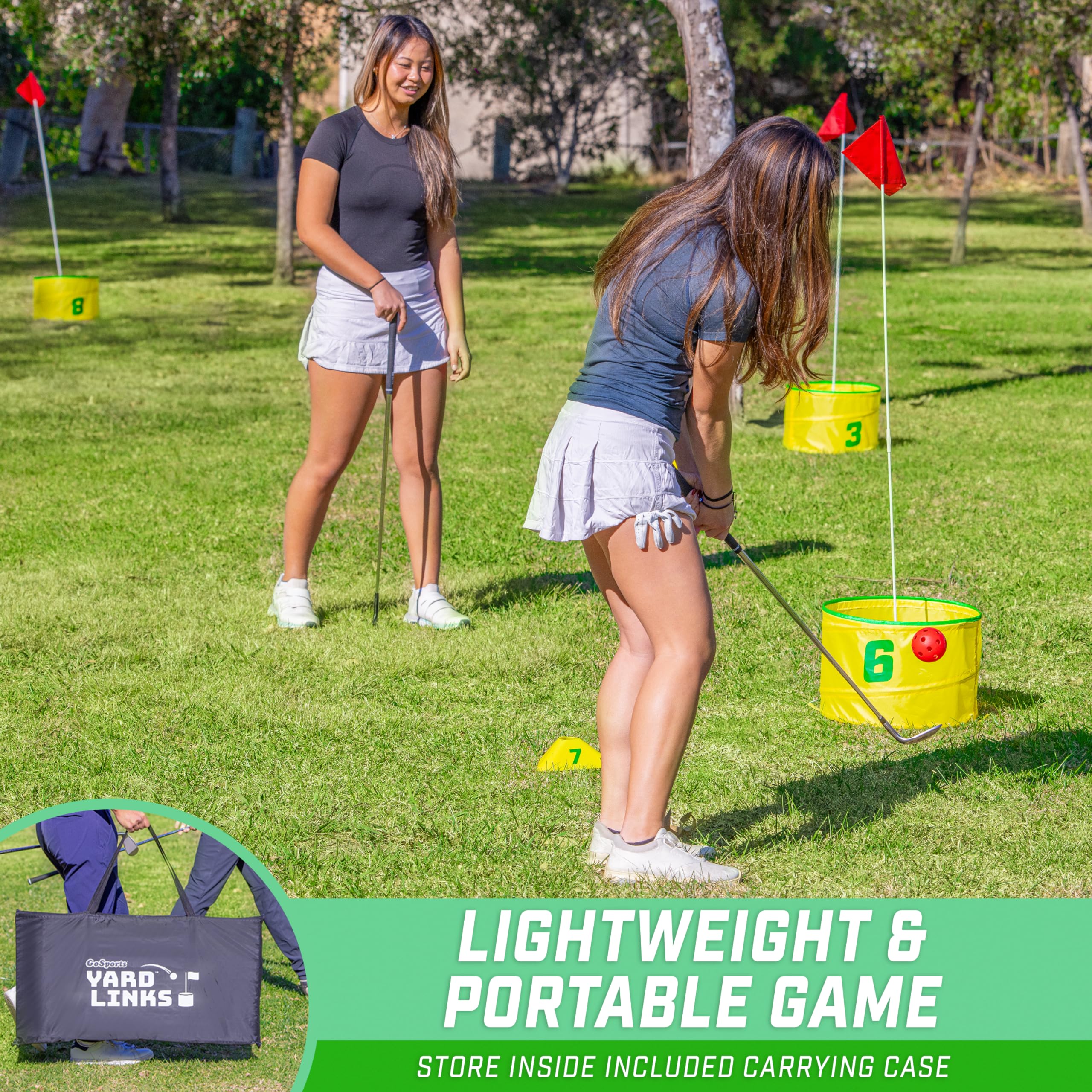 GoSports Yard Links Golf Game Set - 3, 6, or 9 Hole Backyard Golf Course with Golf Buckets, Tee Markers & Balls - Perfect for Outdoor Family Fun, Parties, and Backyard Practice