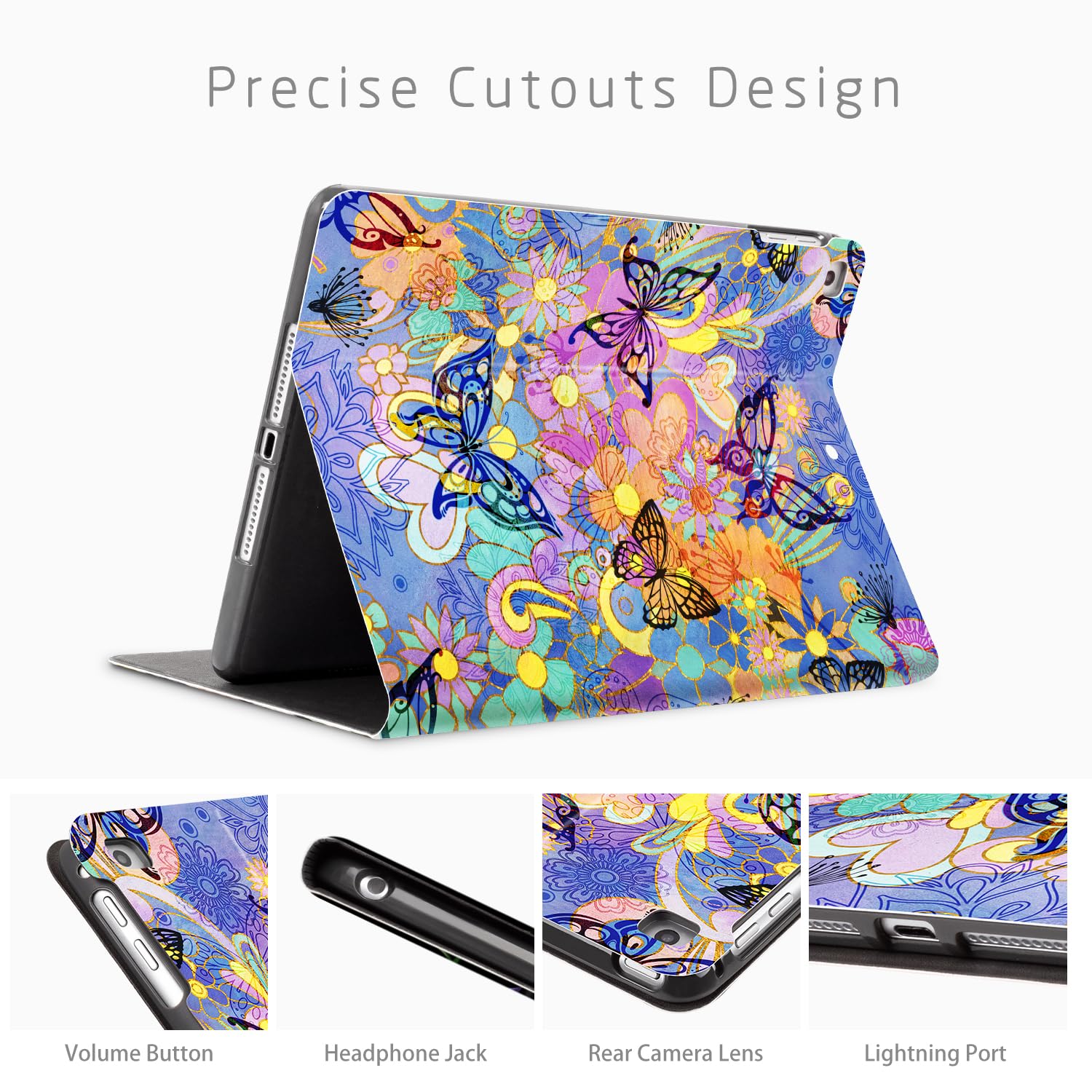 iPad 6th/5th Generation Case & iPad Air 2/Air 1 Case - Slim Hard Back Cover with Auto Wake/Sleep | 9.7 Inch Protective Case for Kids & Girls | Multi-Angle Viewing Stand | Butterfly Design - Perfect for School, Travel & Home Use