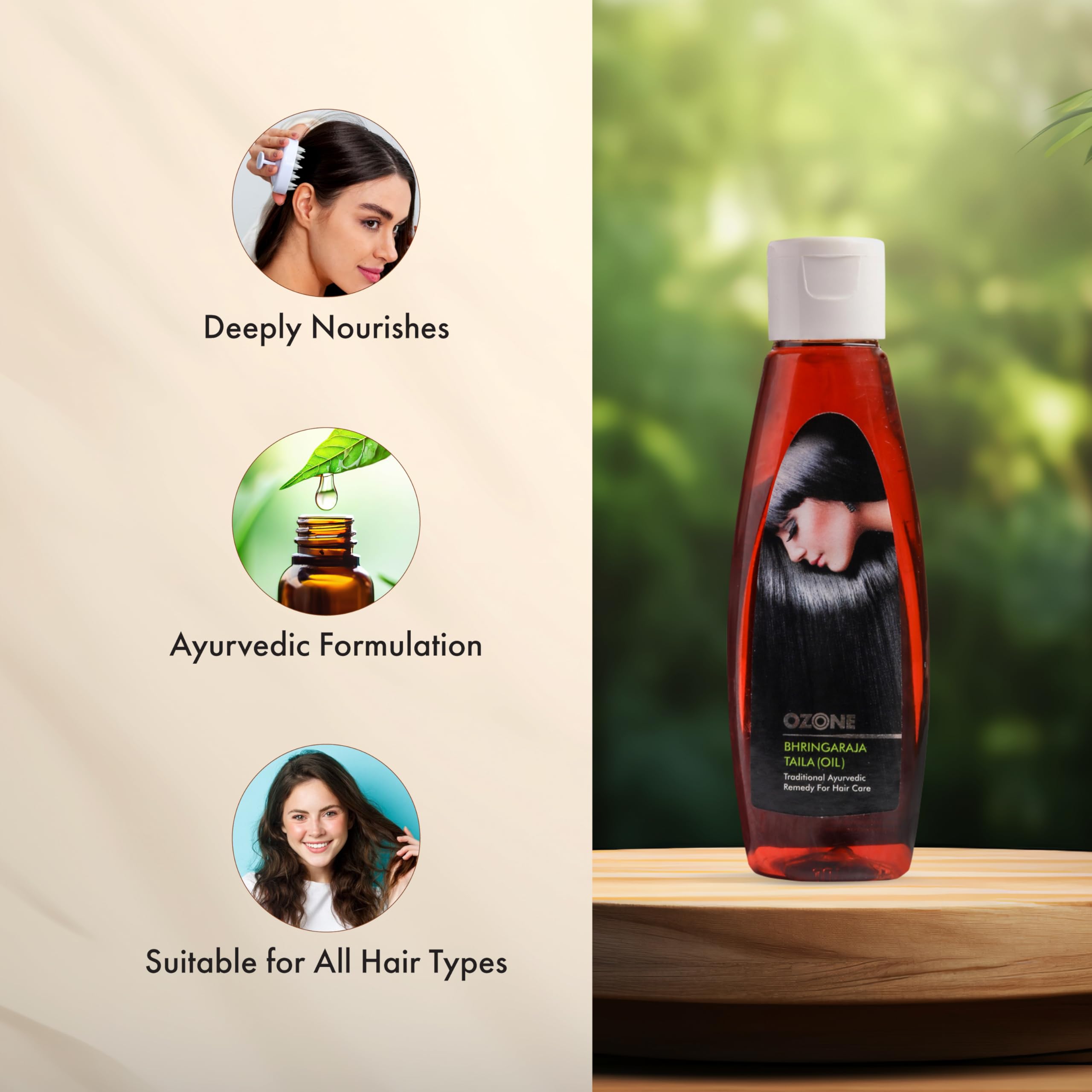 Ozone Bhringaraja Hair Oil - 100% Pure Natural Ayurvedic Oil for Hair Growth | Paraben & Sulfate Free | Reduces Hair Damage & Controls Hair Fall | 100ml | Perfect for Daily Hair Care & Scalp Massage