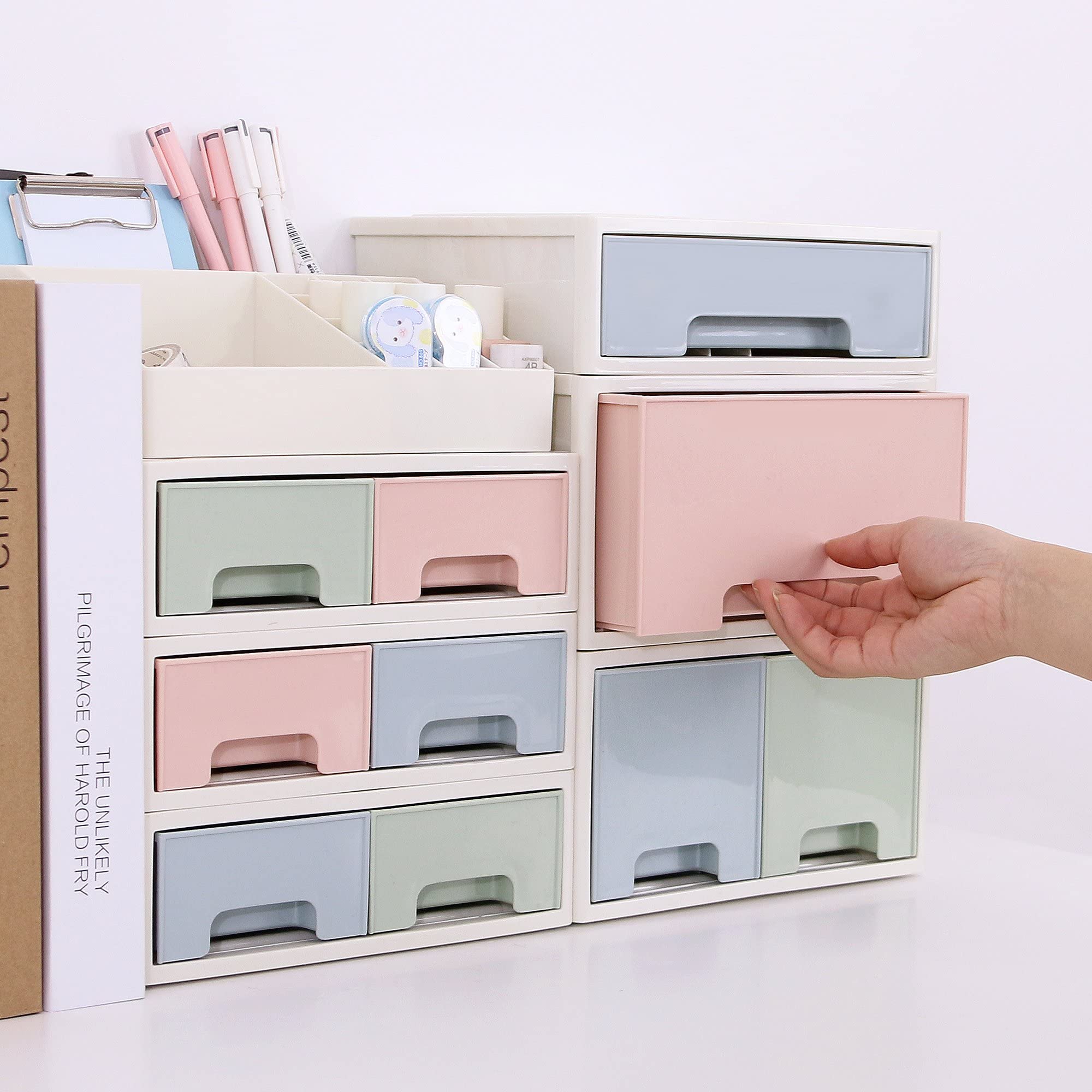 4-Drawer Stationery & Cosmetic Organizer Box - 16 Slots for Pens, Cards, Office Supplies - Perfect for Home & Office Organization