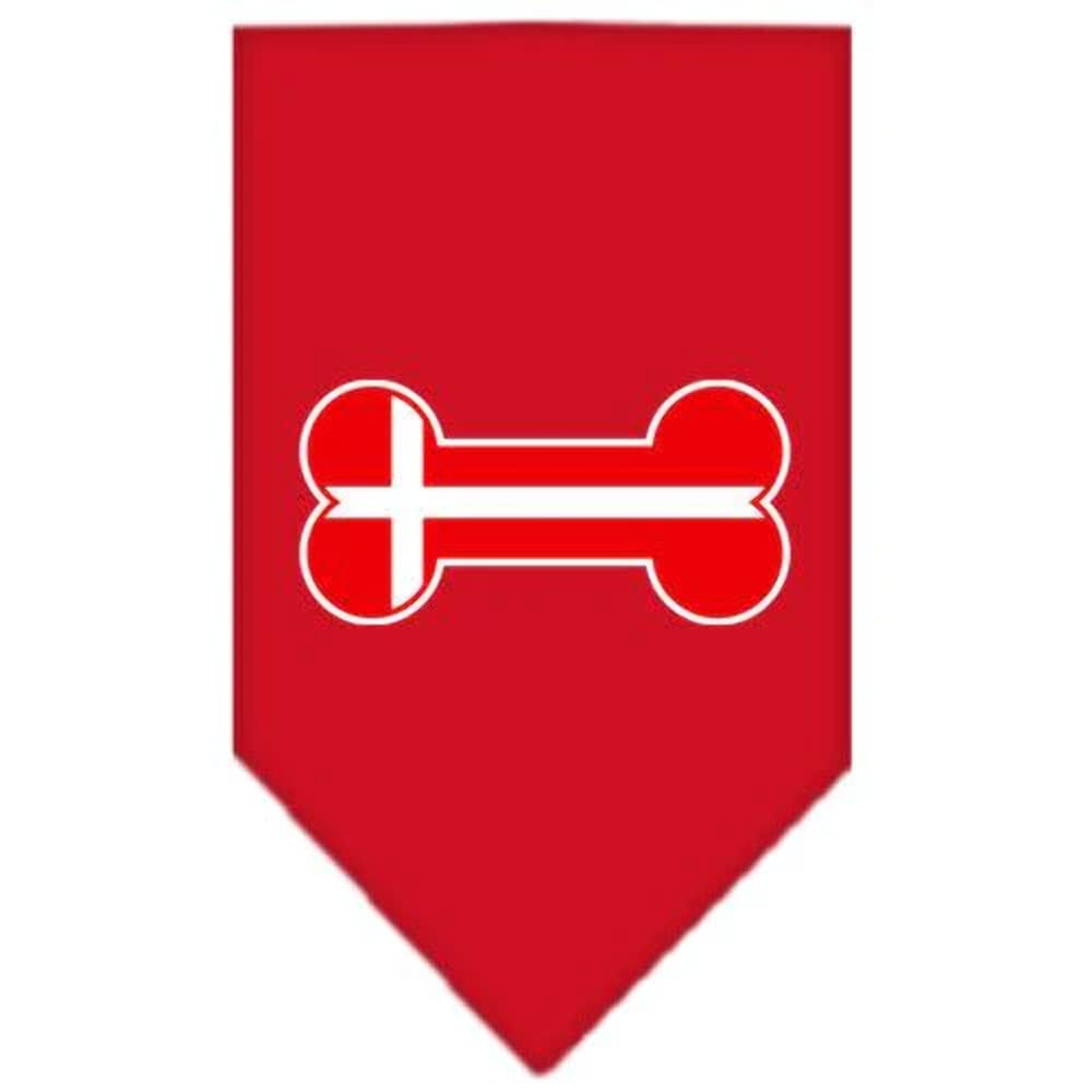 Bone Shaped Denmark Flag Dog Bandana - Red Small Pet Bandana for Dogs & Cats - Perfect for Pet Birthdays, National Holidays & Photo Shoots