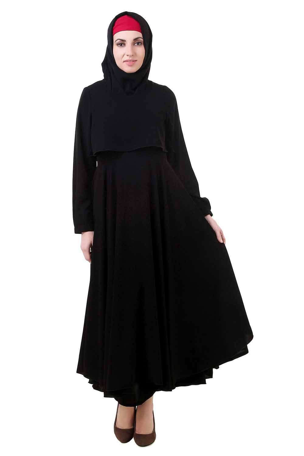 Black Crop Top Dual Layer Nida Abaya AY 705 - Modest Muslim Fashion for Women | Perfect for Prayer, Eid, and Special Occasions