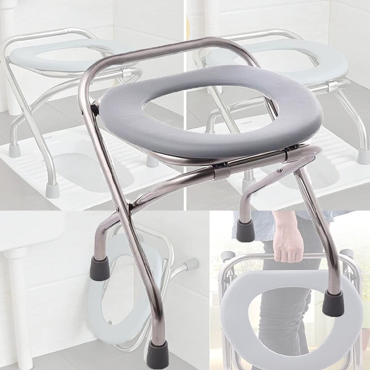 Portable Folding Commode Toilet Seat with Bracket - Converts into Stool for Camping, Travel, Hiking & Outdoor Use | Lightweight & Compact Design for RV, Boat & Emergency Situations