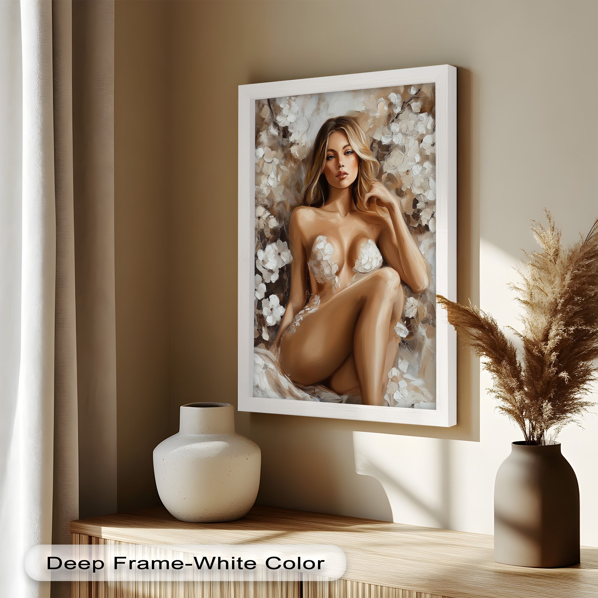 Blossom Muse Romantic Nude Oil Painting - Handmade Canvas Art for Home Decor, Bedroom & Living Room Wall Art