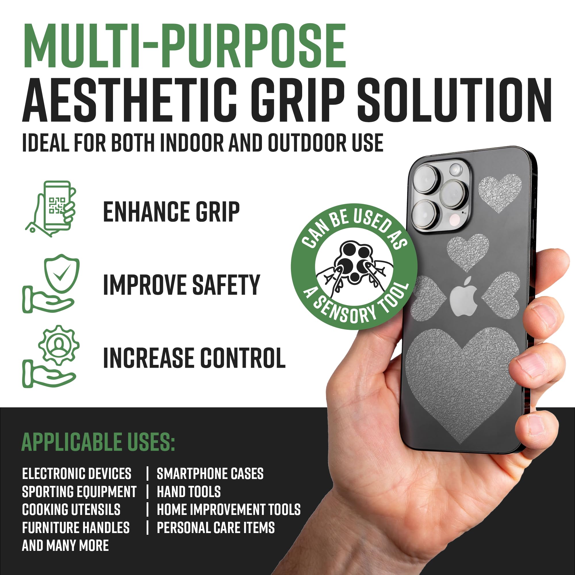 Dragon Grips Tactical Non-Slip Grip Tape Heart Stickers - 10 Pcs Clear Textured Rubber Grip Decals for Tablet, iPad, Laptop & Cell Phone - Self-Adhesive Multi-Purpose Grip Tape for Enhanced Grip and Style in Home, Office, and Outdoor Use