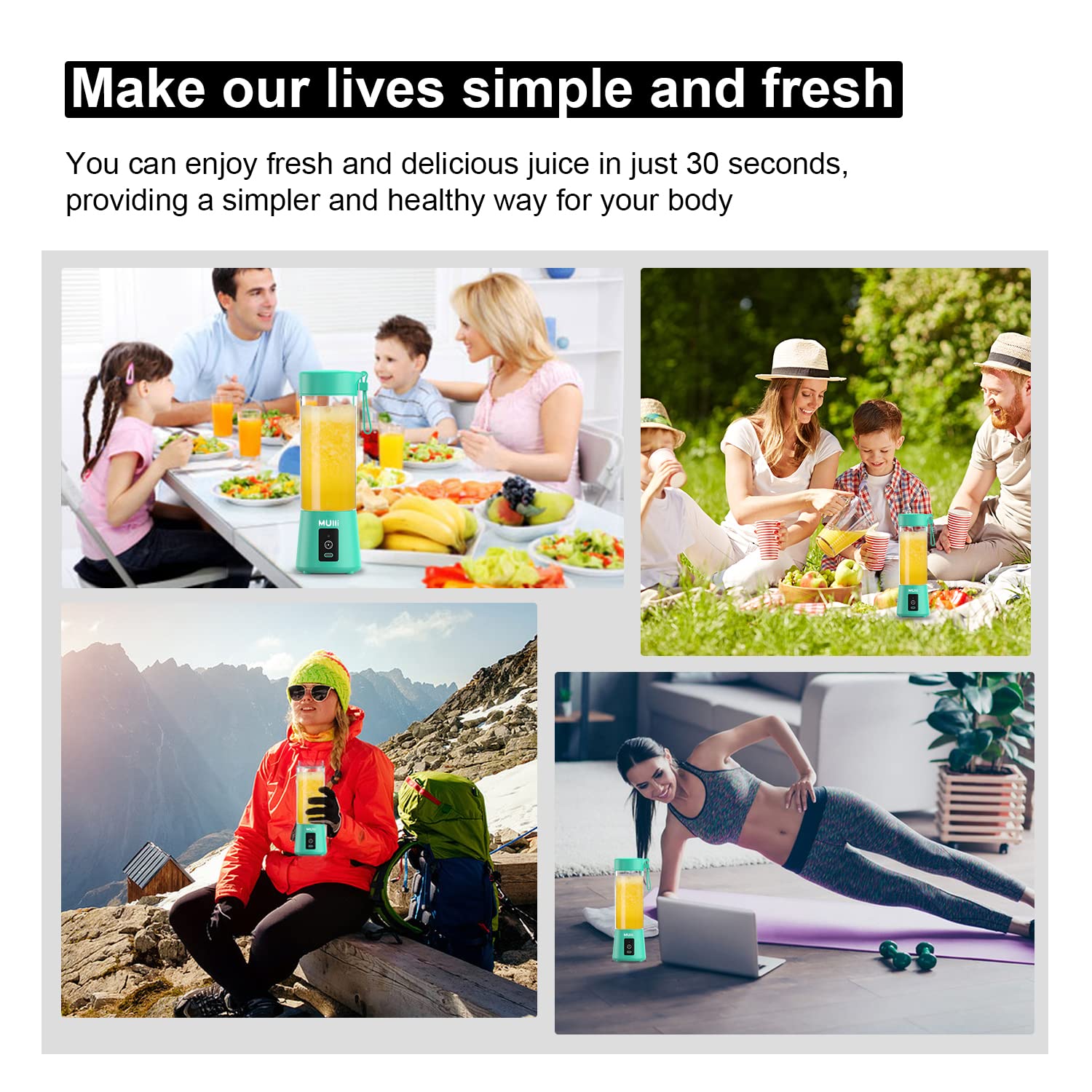 Mulli 15oz Portable USB Rechargeable Blender - Mini Personal Smoothie Maker for Fruit Shakes, Baby Food, Protein Drinks | Perfect for Gym, Travel, Office & Home Use