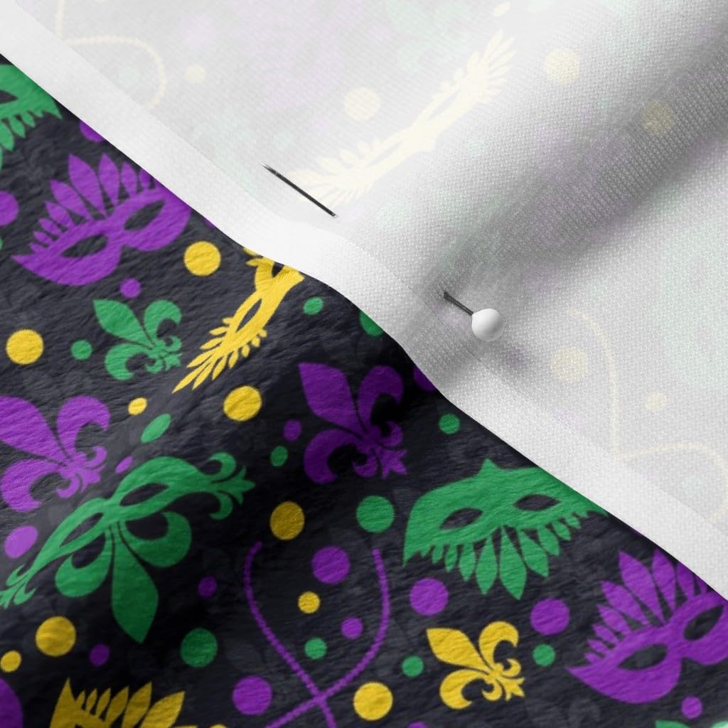 Premium Spoonflower Minky Fabric - Mardi Gras Holiday Beads & Fleur De Lis Confetti Carnival Print - Soft Plush Fat Quarter for Baby Blankets, Quilt Backing, Sewing Projects | Perfect for DIY Crafts, Nursery Decor & Festive Costumes