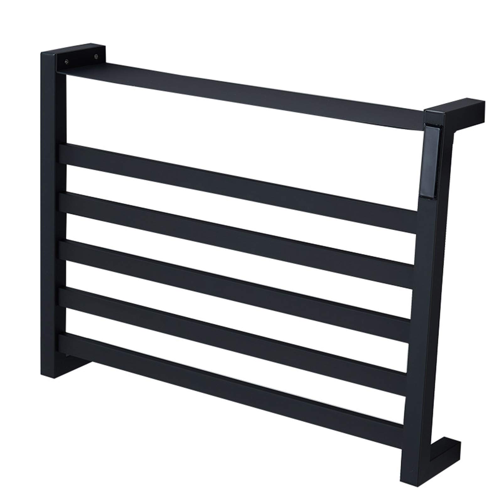 Energy Efficient 80W Carbon Fiber Electric Heated Towel Rack with Top Shelf - Matte Black 304 Stainless Steel Wall-Mounted Towel Warmer with Timer | Perfect for Bathrooms, Spas & Luxury Home Heating | Plug-in Design for Easy Installation
