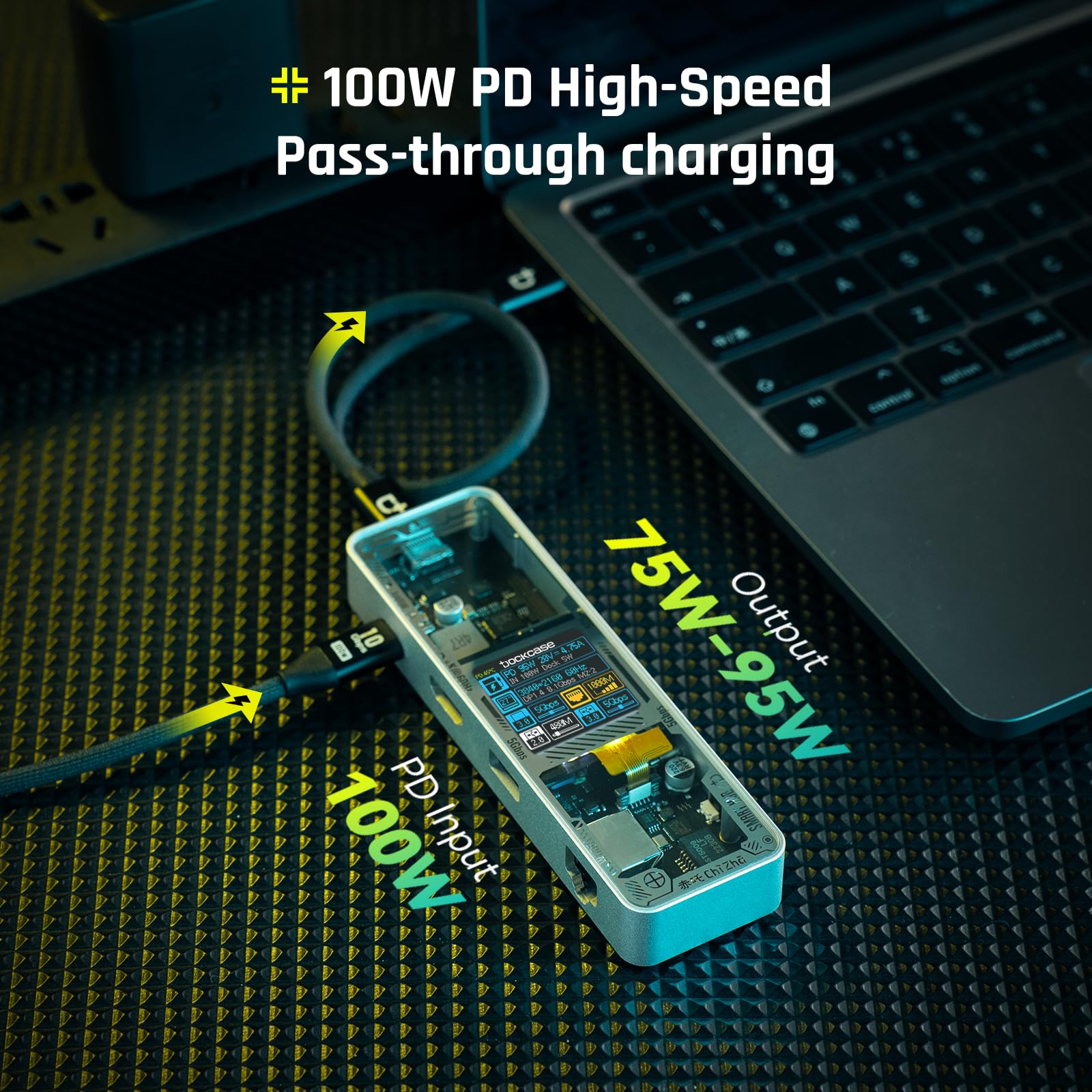 DOCKCASE Explorer Edition 6-in-1 Smart USB C Hub with Gigabit Ethernet, 4K@60Hz HDMI, 100W PD 3.0 Charging, 2x USB-A 3.2 & 1x USB-C 3.0 Ports - Glossy Silver - Perfect for MacBook Pro, iPad Pro, and Windows Laptops for Home Office, Gaming, and Video Streaming
