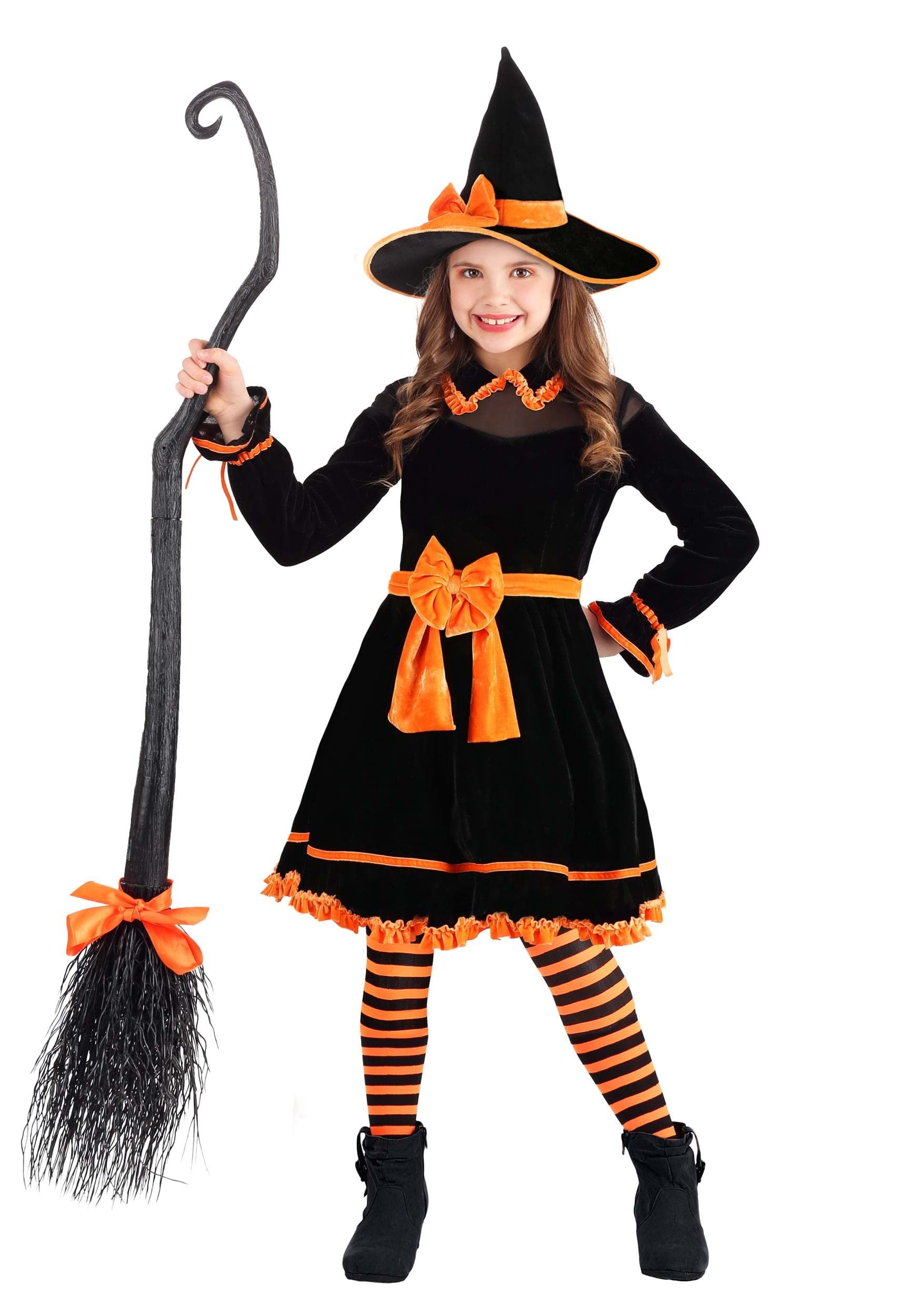 Girls Halloween Witch Costume Dress - Orange Wicked Witch Cosplay Outfit for Kids | Perfect for Halloween Parties, Trick-or-Treating & Dress-Up Play
