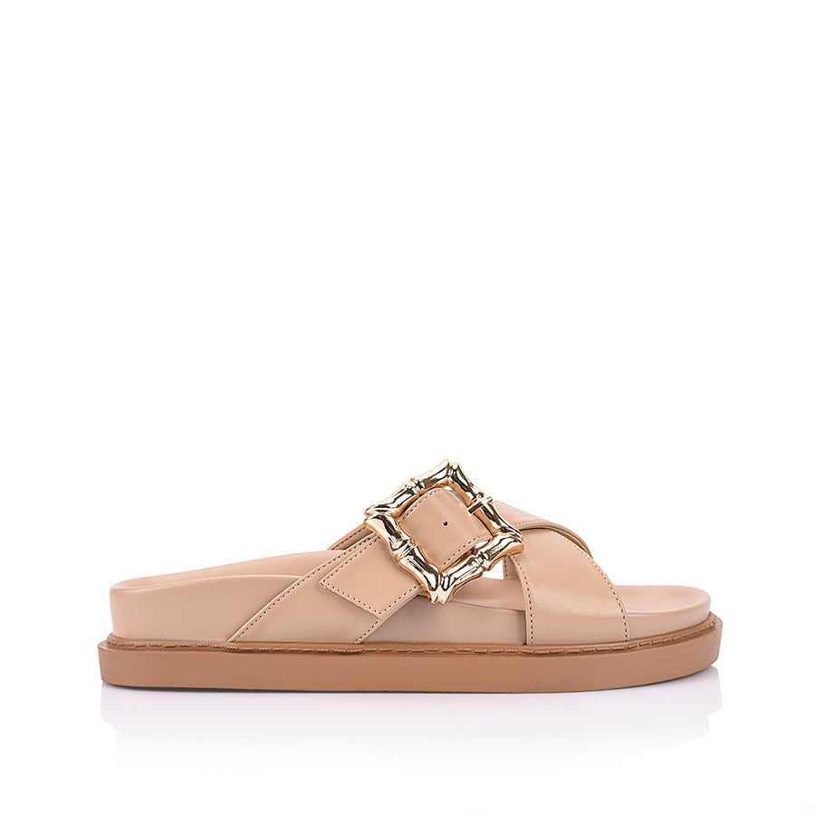 Bradford Comfortable Footbed Slides for Men & Women - Soft Beige Sandals for Home, Pool, Beach & Relaxation