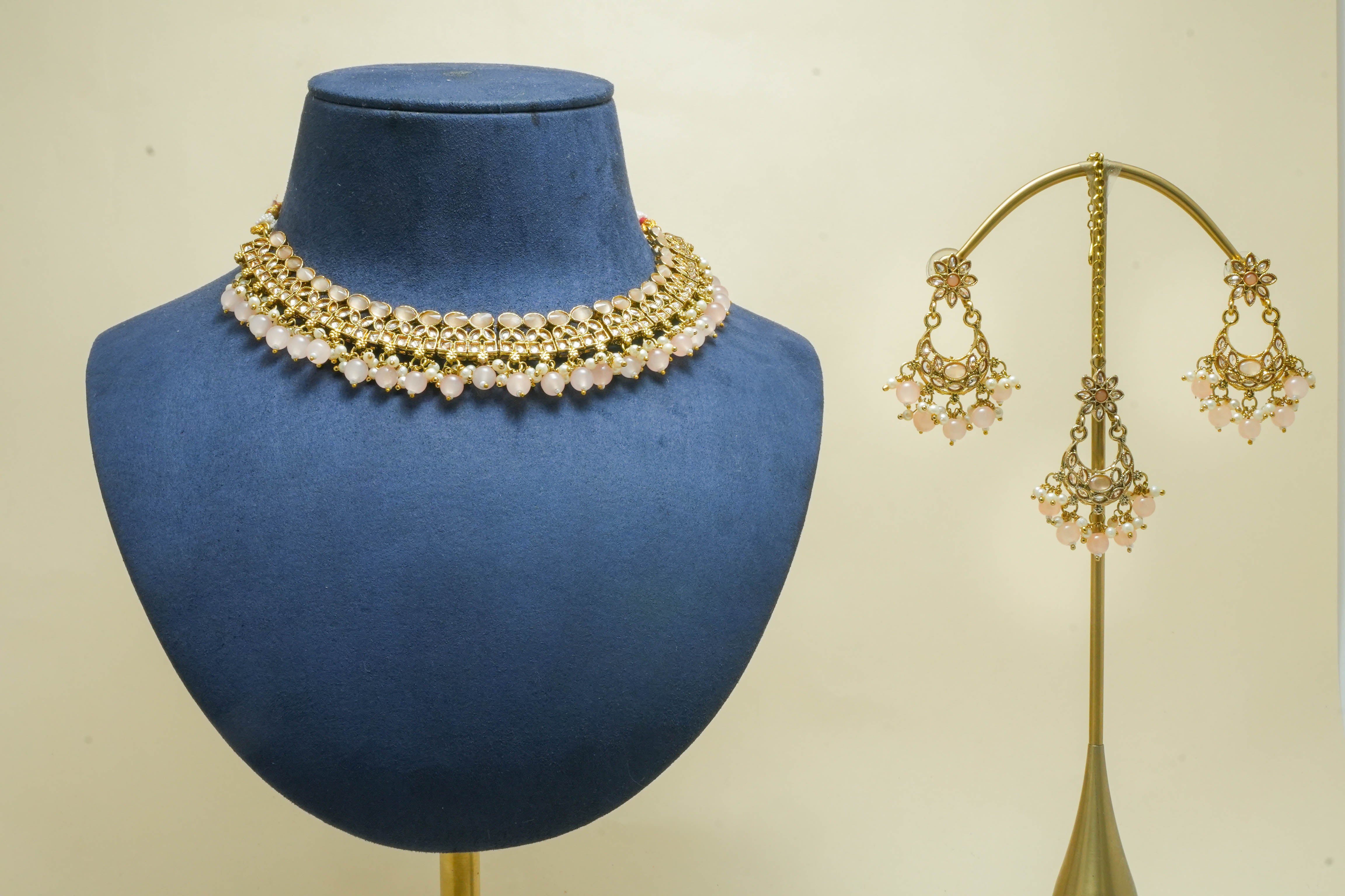 DISHA Polki Jewelry Set - Traditional Indian Bridal Necklace, Earrings & Bracelet for Weddings, Festivals & Special Occasions